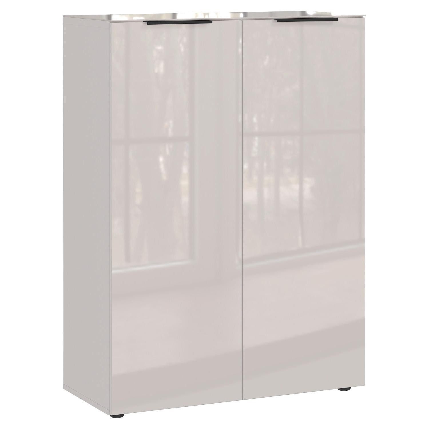 GERMANIA Schuhschrank GENOVA, 2 Türen, Creme, Holzwerkstoff, Glasfront, B 87 x H 120 x T 40 cm