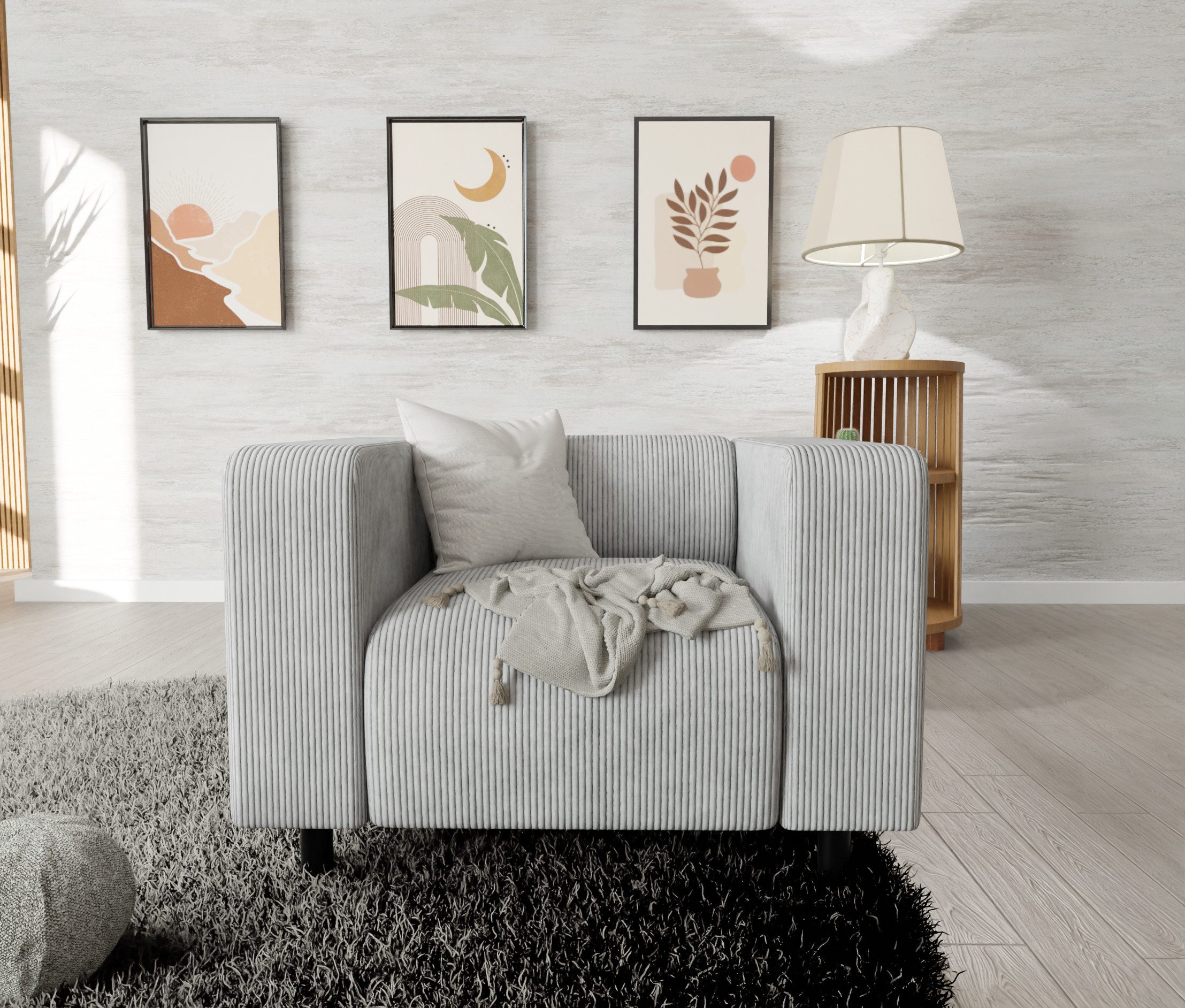 S-Style Möbel Sessel Gustav aus Cord-Stoff mit bequemem Sitz (Sessel x 1), mit Wellenfederung