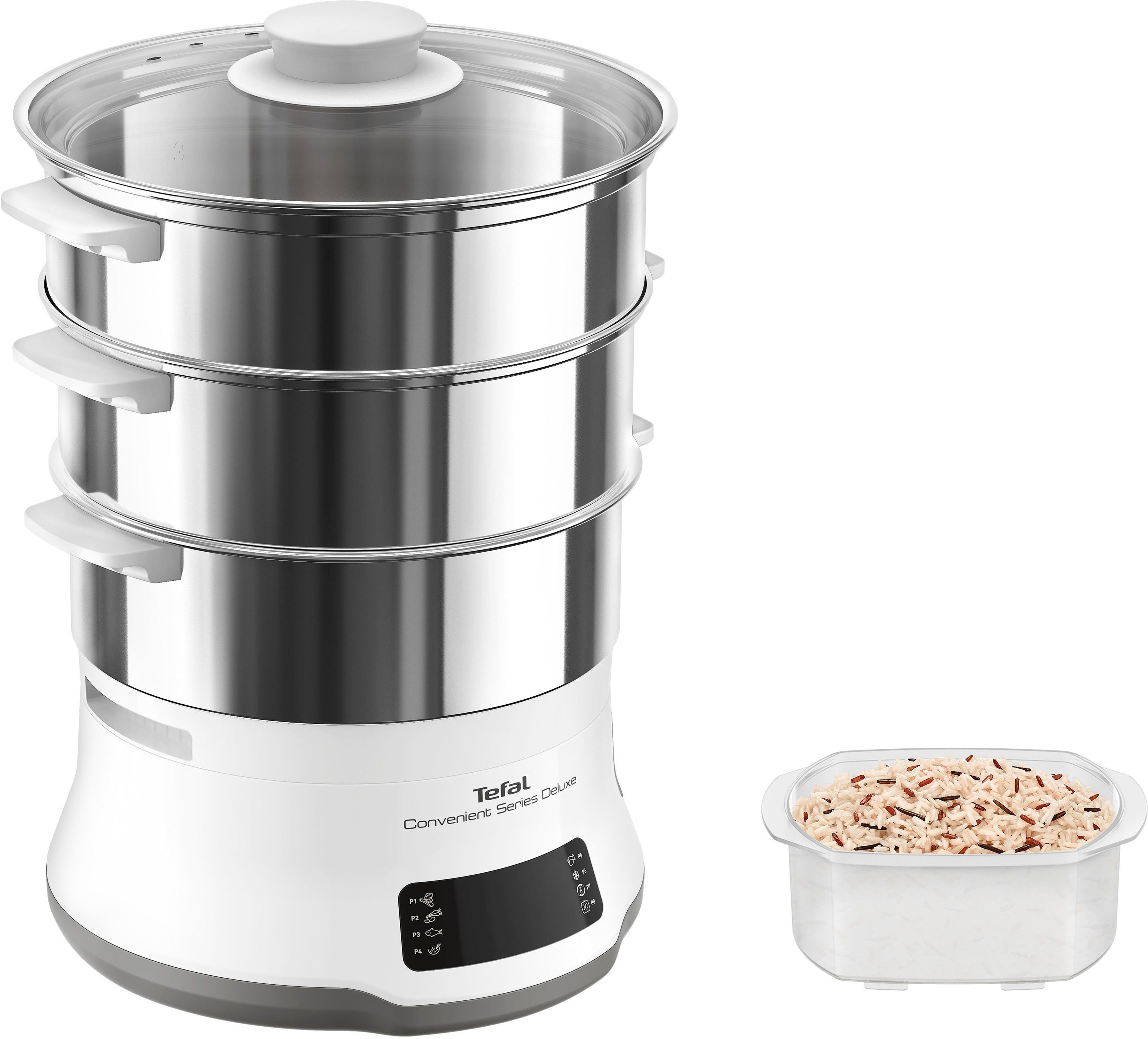 Tefal Dampfgarer Convenient Series Deluxe, 900 W, Touchscreen, 8 Programme,3 Ebenen, Edelstahlbehälter, VC502D