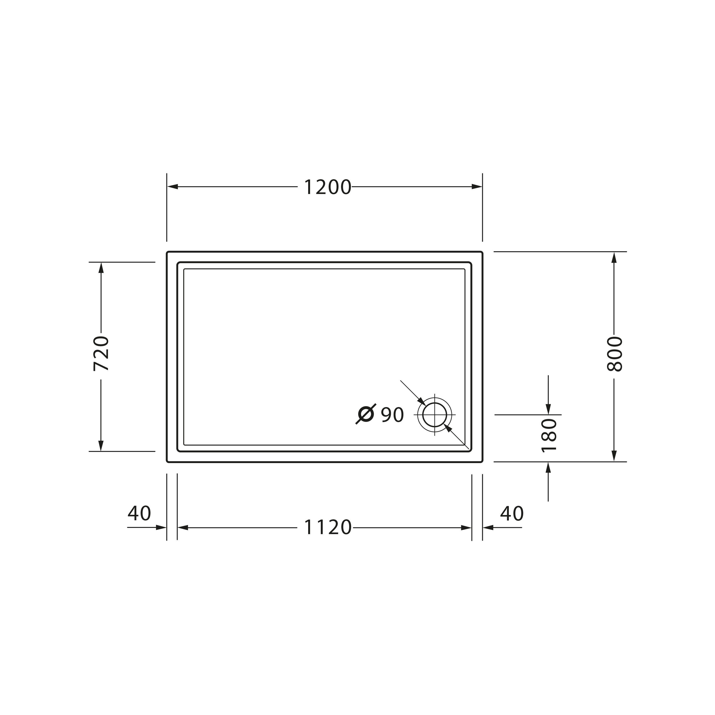 Duravit Duschwanne Duschwanne Starck Slimline 120 x 80 cm Weiß Ablaufdurchmesser 90mm, rechteckig, Sanitäracryl