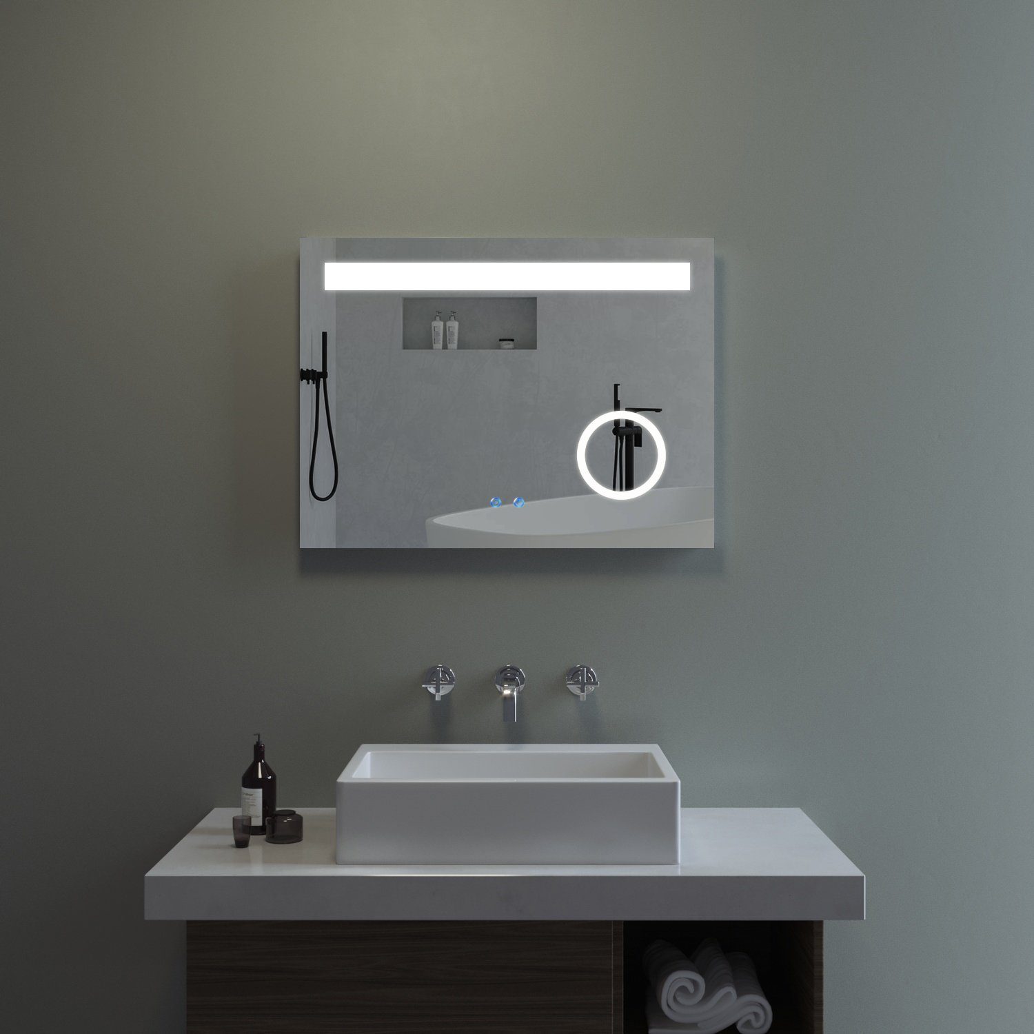 AQUABATOS LED-Lichtspiegel Badspiegel mit Beleuchtung Badezimmerspiegel LED Wandspiegel mit Licht