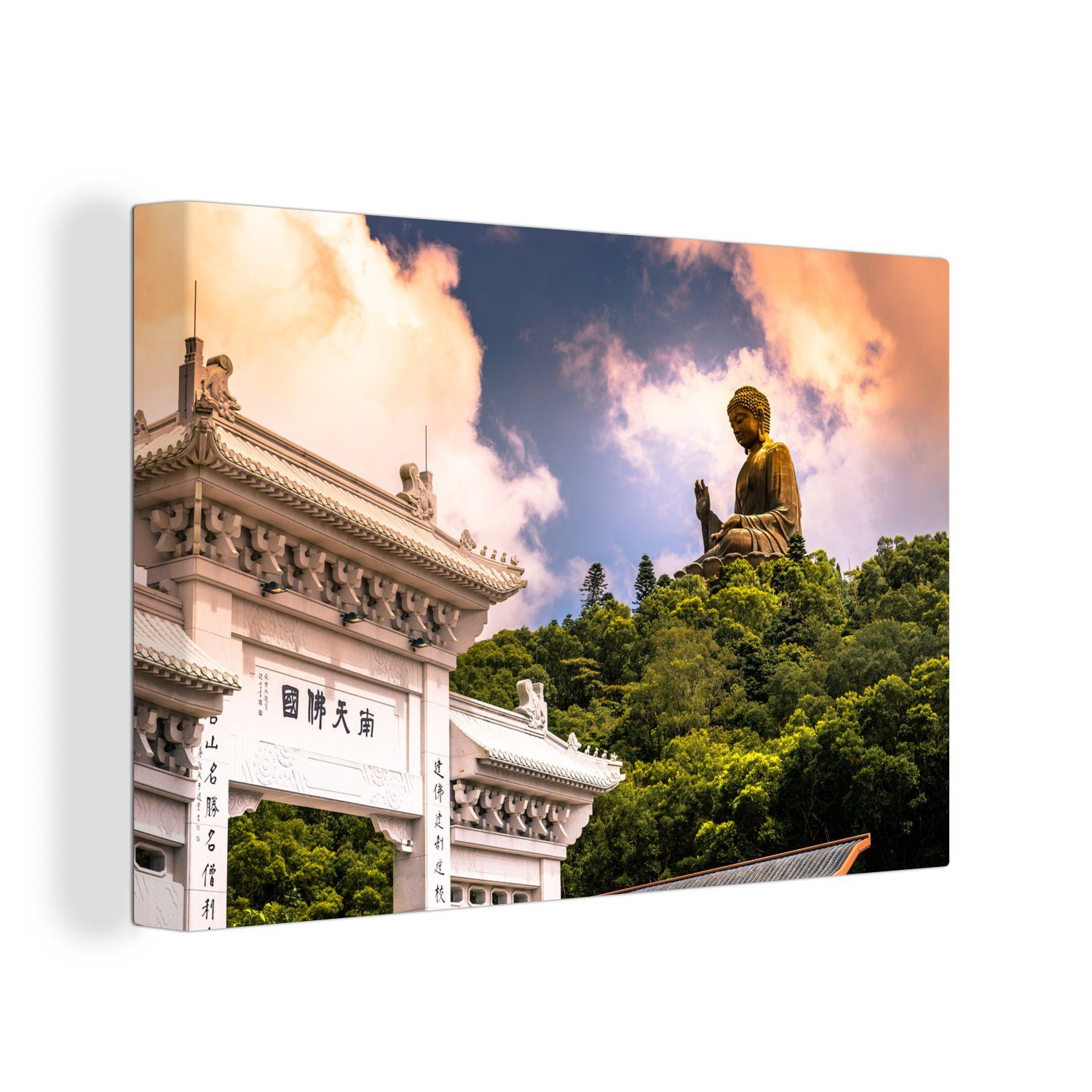 OneMillionCanvasses® Leinwandbild Farbenfrohes Bild mit dem Tian Tan Buddha, (1 St), Wandbild Leinwandbilder, Aufhängefertig, Wanddeko, 30x20 cm