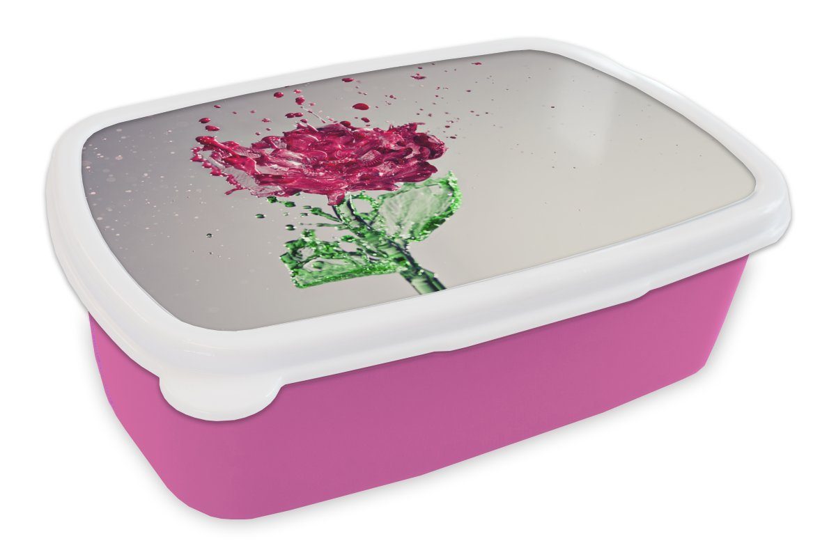 MuchoWow Lunchbox Rosen - Wasser - Wirkung, Kunststoff, (2-tlg), Brotbox für Erwachsene, Brotdose Kinder, Snackbox, Mädchen, Kunststoff rosa
