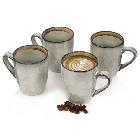 SÄNGER Becher Capri Grau Kaffeebecher Set, Steingut, 300 ml, Handmade