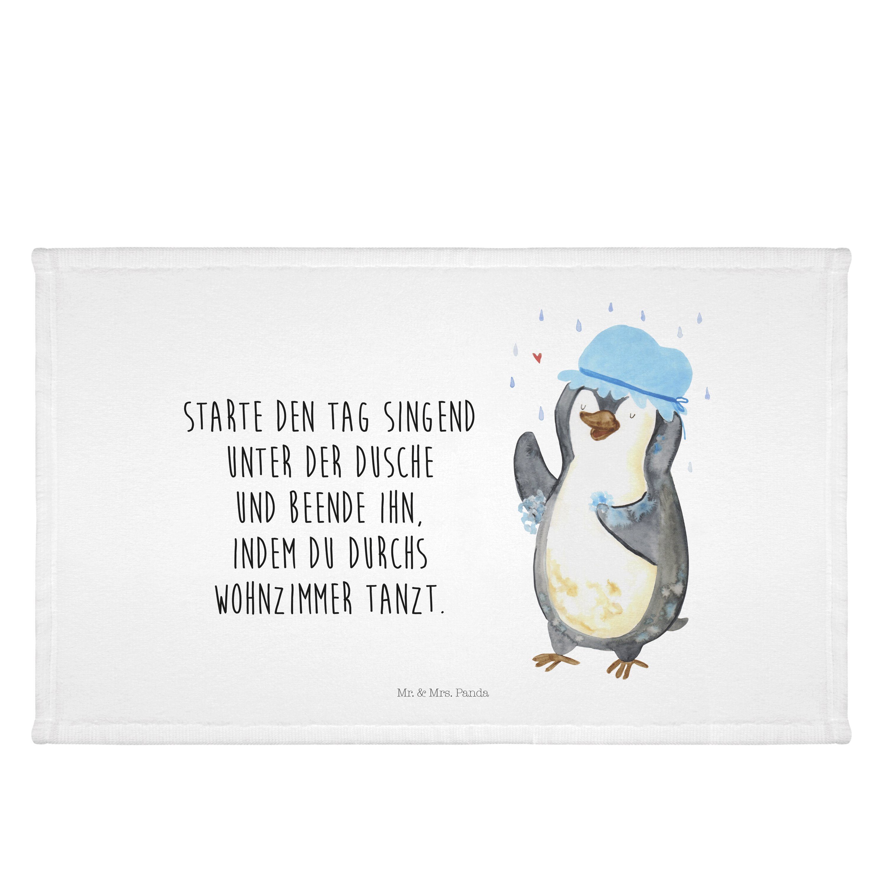 Mr. & Mrs. Panda Handtuch Pinguin duscht - Weiß - Geschenk, Reisehandtuch, glücklich sein, Spor, (1-St)
