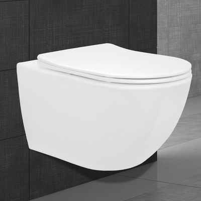 ECD Germany Toiletten-Stuhl Spülrandloses Wand Hänge WC, weiß, aus Duroplast