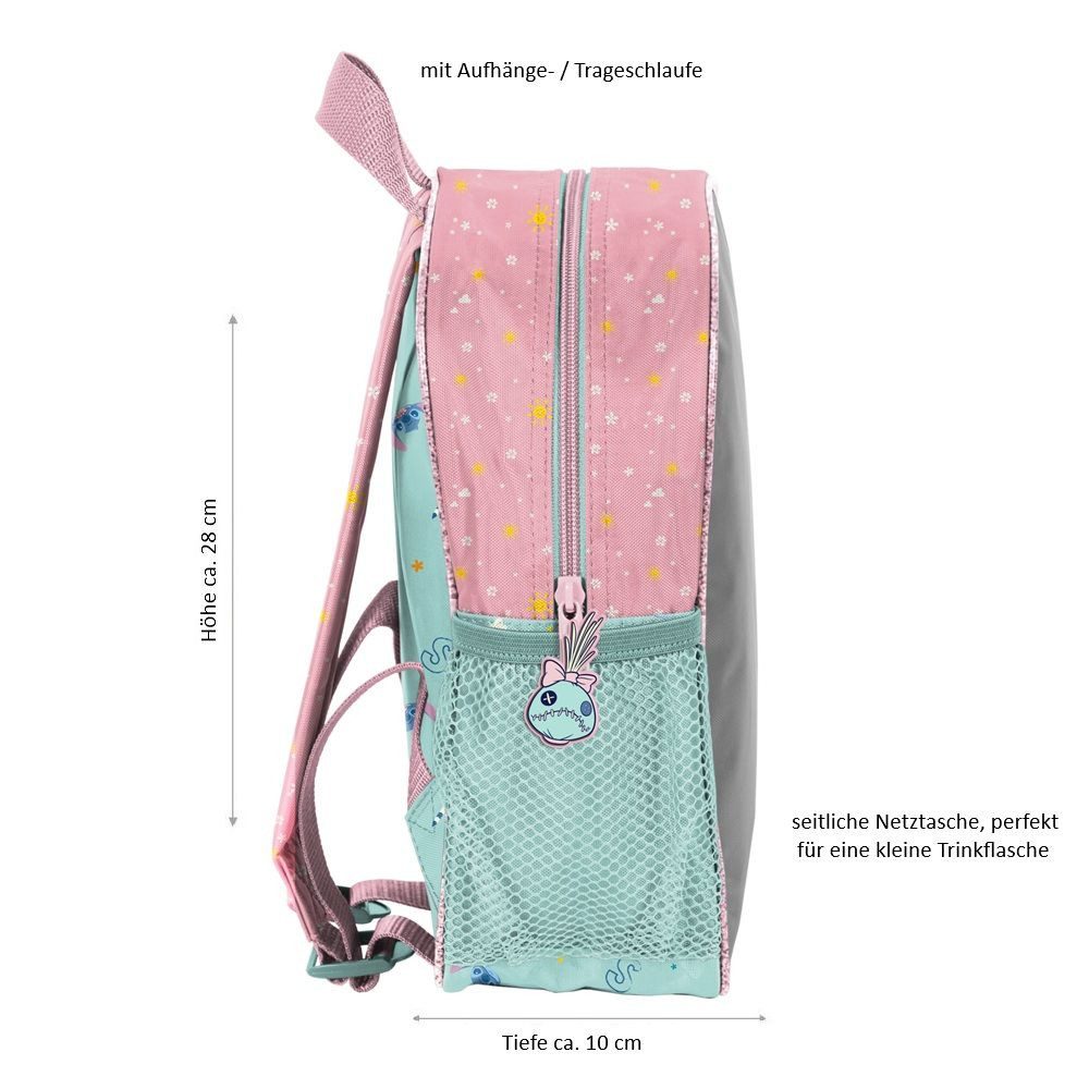 PASO Kindergartentasche Disney Stitch für Mädchen (Set, 4-tlg., inkl. Turnbeutel, Brotdose und Trinkflasche), Mädchen Rucksack Set in Türkis Rosa mit Disney Stitch