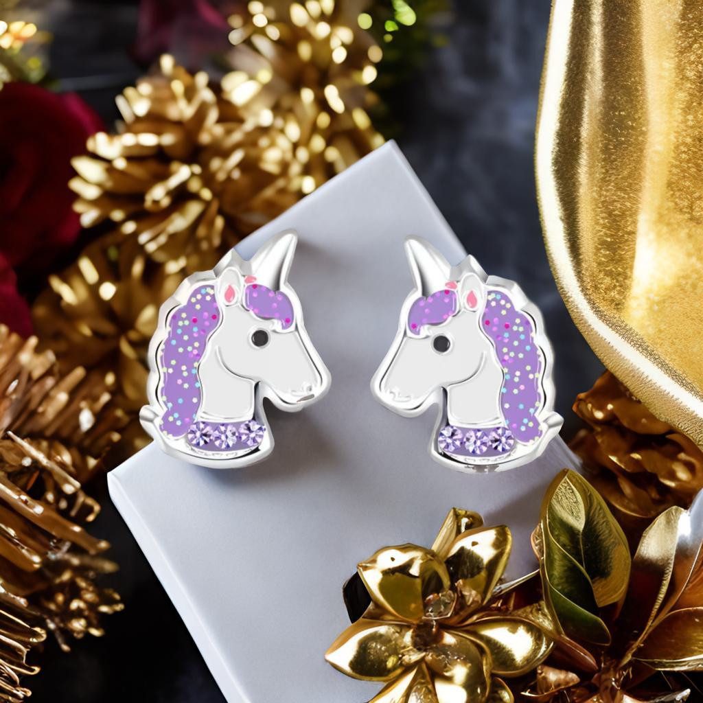 schmuck23 Paar Ohrstecker Kinder Ohrringe Einhorn Pferd 925 Silber, Kinderschmuck Mädchen Geschenk