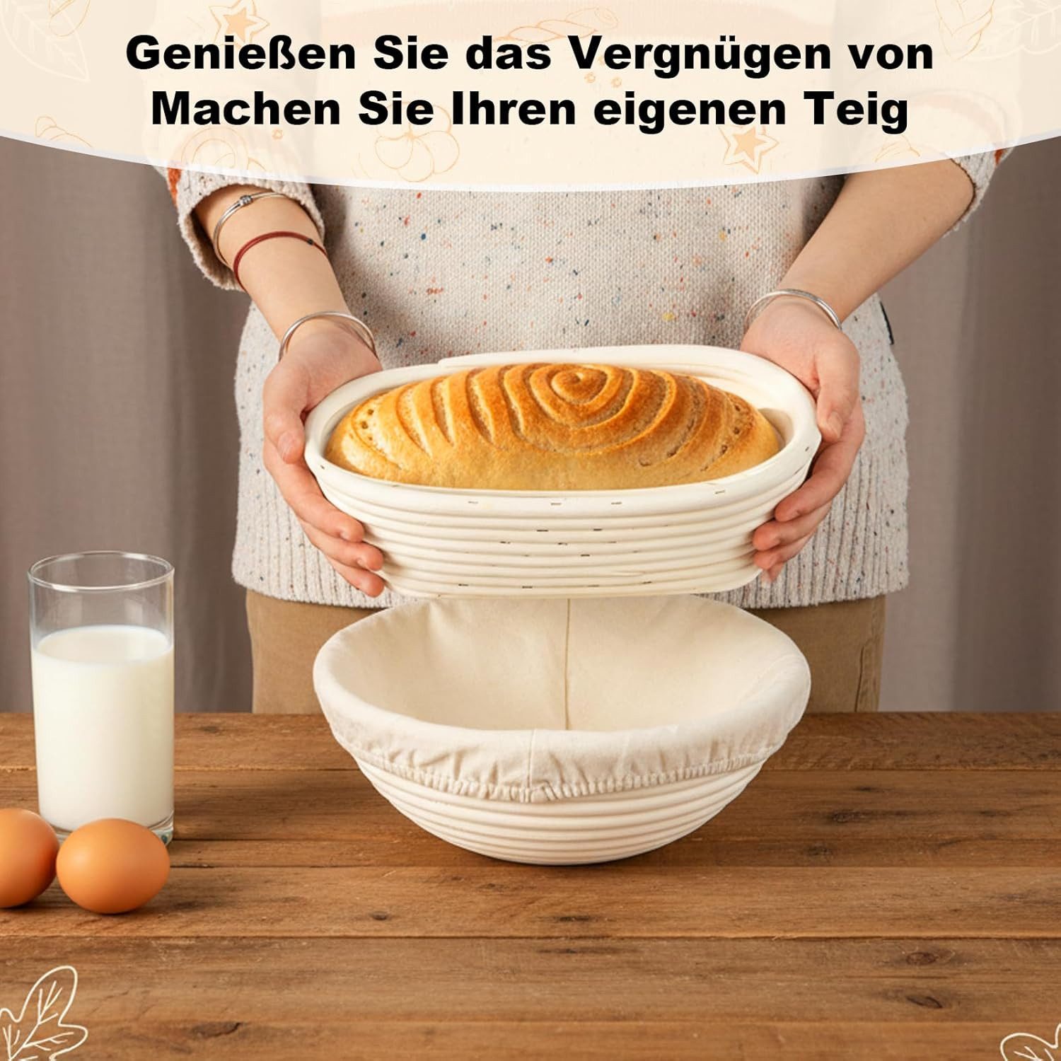 Youyijia Brotbackform Brotkorb Set, 9-Zoll-Rundkorb und 10-Zoll-Ovalkorb für Sauerteigbrot