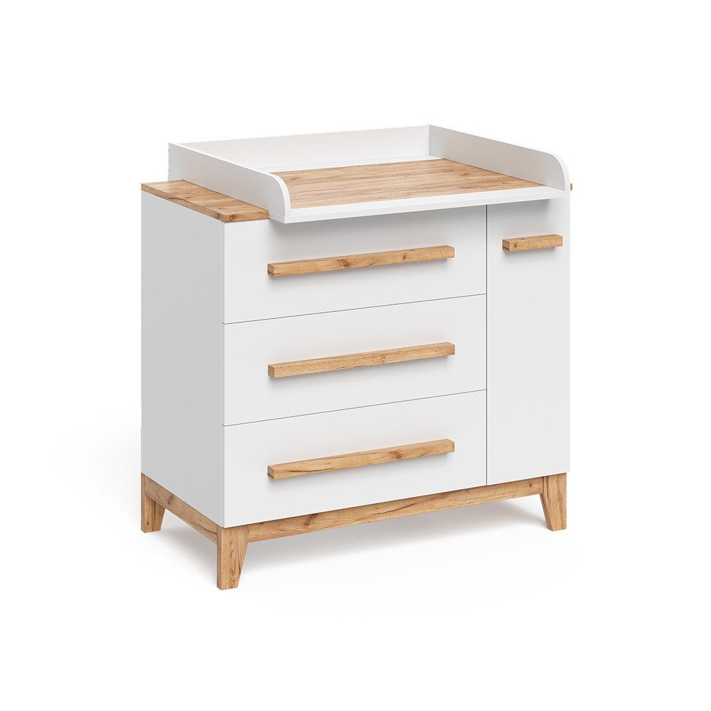 VitaliSpa® Wickelkommode Malia, Weiß/Artisan, 98 x 98 cm mit Schubladen