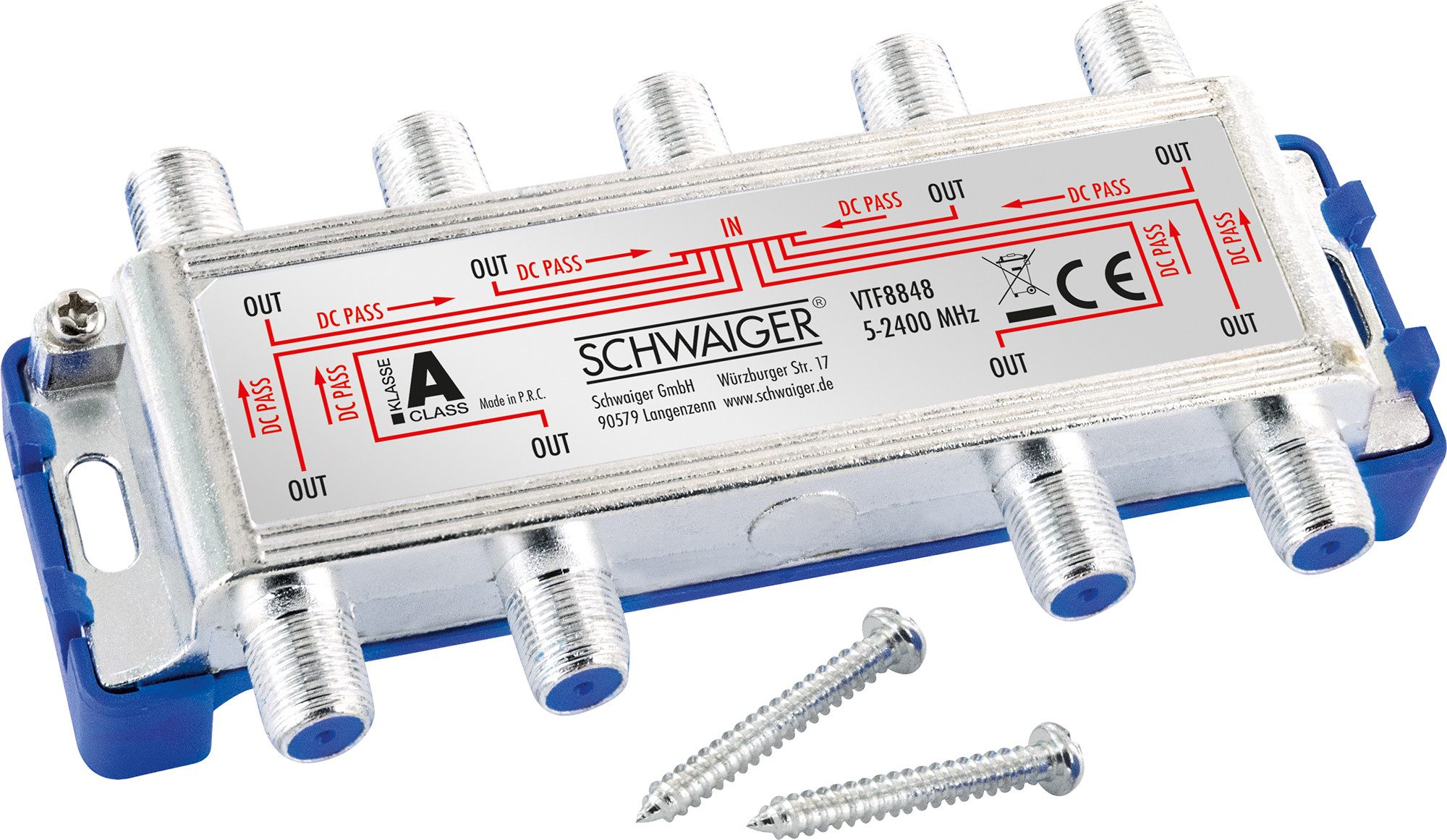 Schwaiger SAT-Verteiler VTF8848 241 (verteilt ein Signal auf acht Teilnehmer), für Kabel-, Antennen- und Satellitenanlagen
