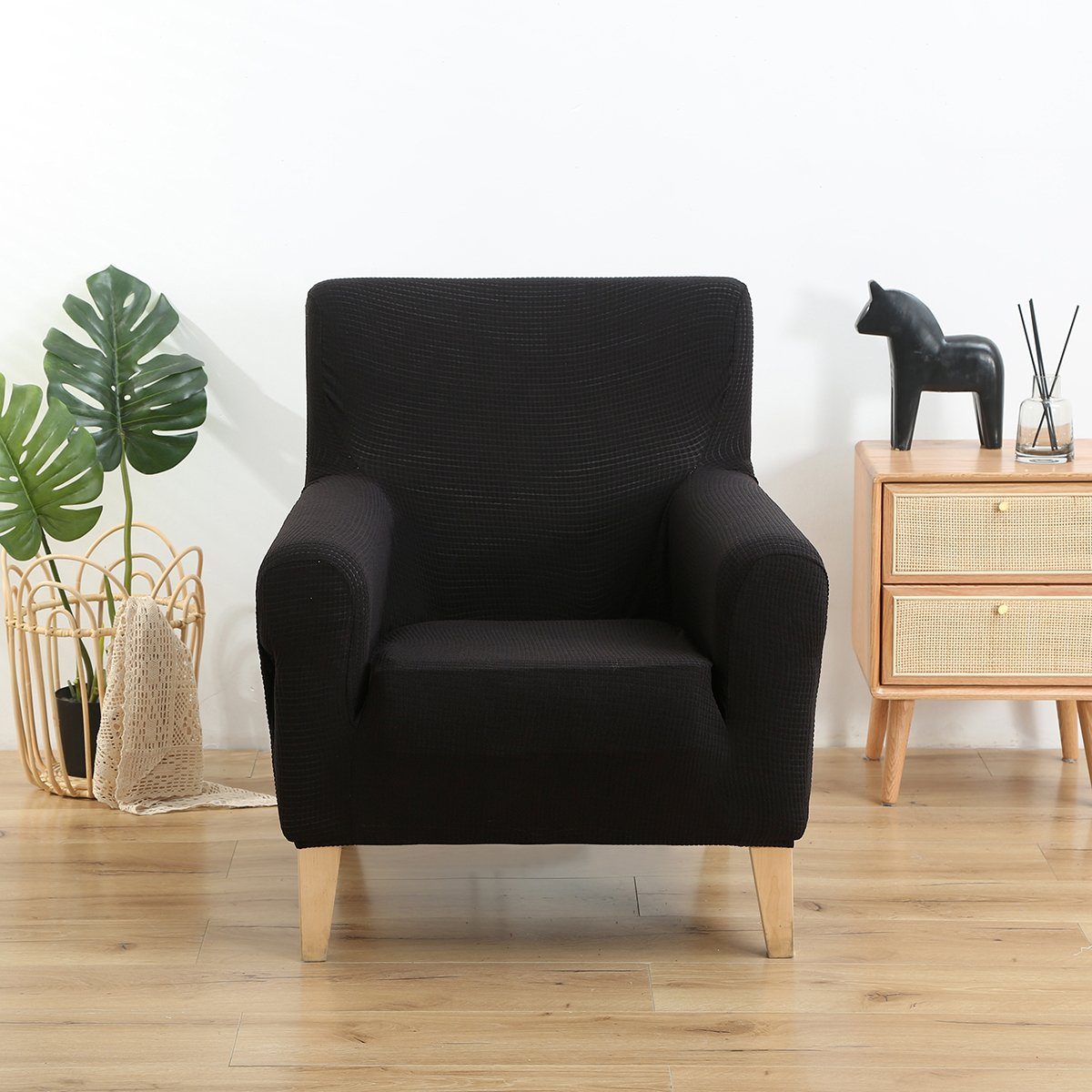 Sofahusse Stretch, Spandex, wasserdicht, für Holz Einzel Sessel Home Decoration, Sunicol Schwarz