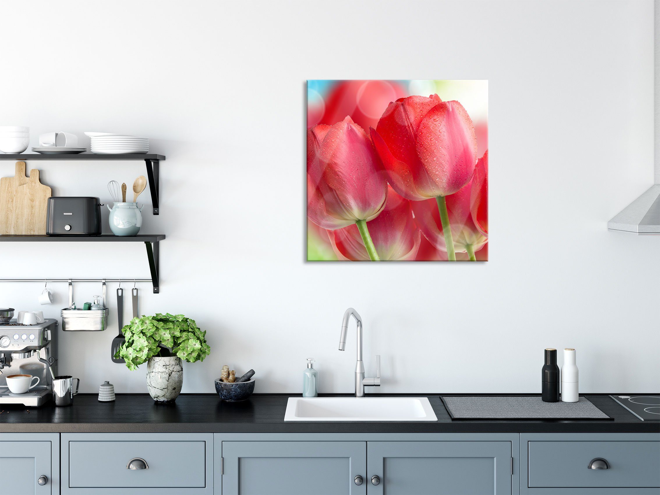 aus Aufhängungen Tulpen, Abstandshalter inkl. (1 Pixxprint Rote Rote Glasbild St), und Glasbild Tulpen Echtglas,