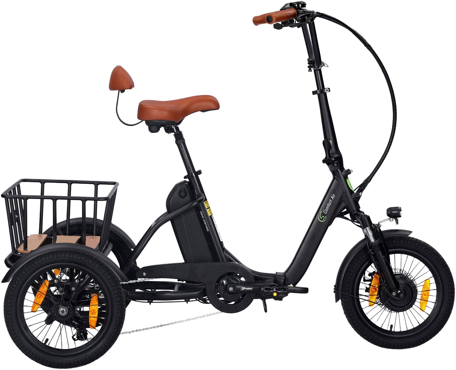 SachsenRAD E-Bike Dreirad T6S Comfort air faltbar mit Korb und Alarmanlage, 7 Gang Shimano, Kettenschaltung, Frontmotor, 468 Wh
