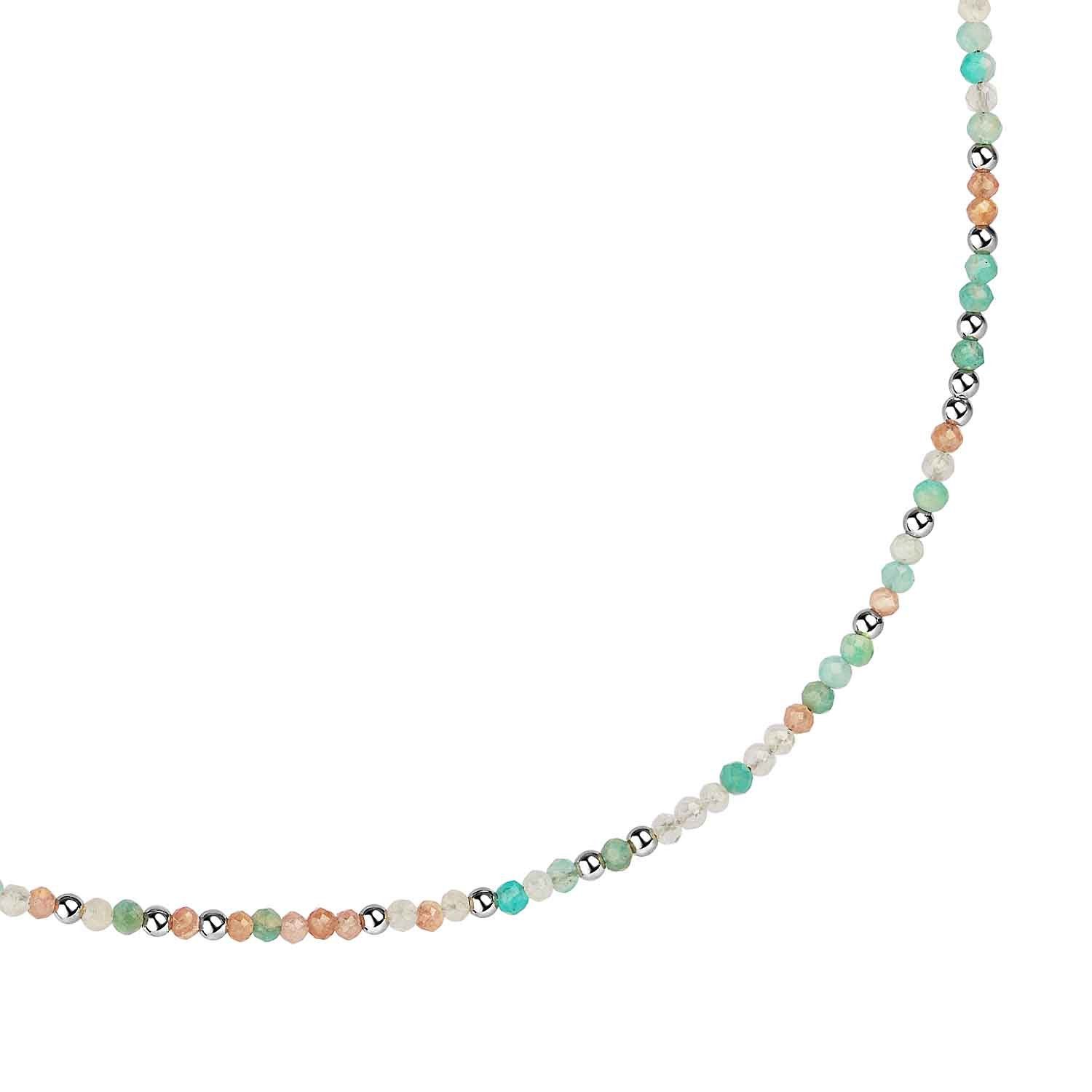 Materia Choker Edelstein Kugelkette Amazonit Mondstein Rhodonit CO-37, längenverstellbar