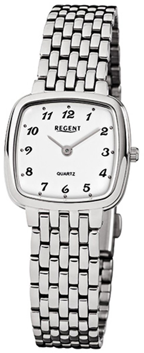 Damen 25x25mm), (ca. Regent F-520, Damen-Armbanduhr Armbanduhr silber Quarzuhr Edelstahlarmband Analog Regent klein eckig,