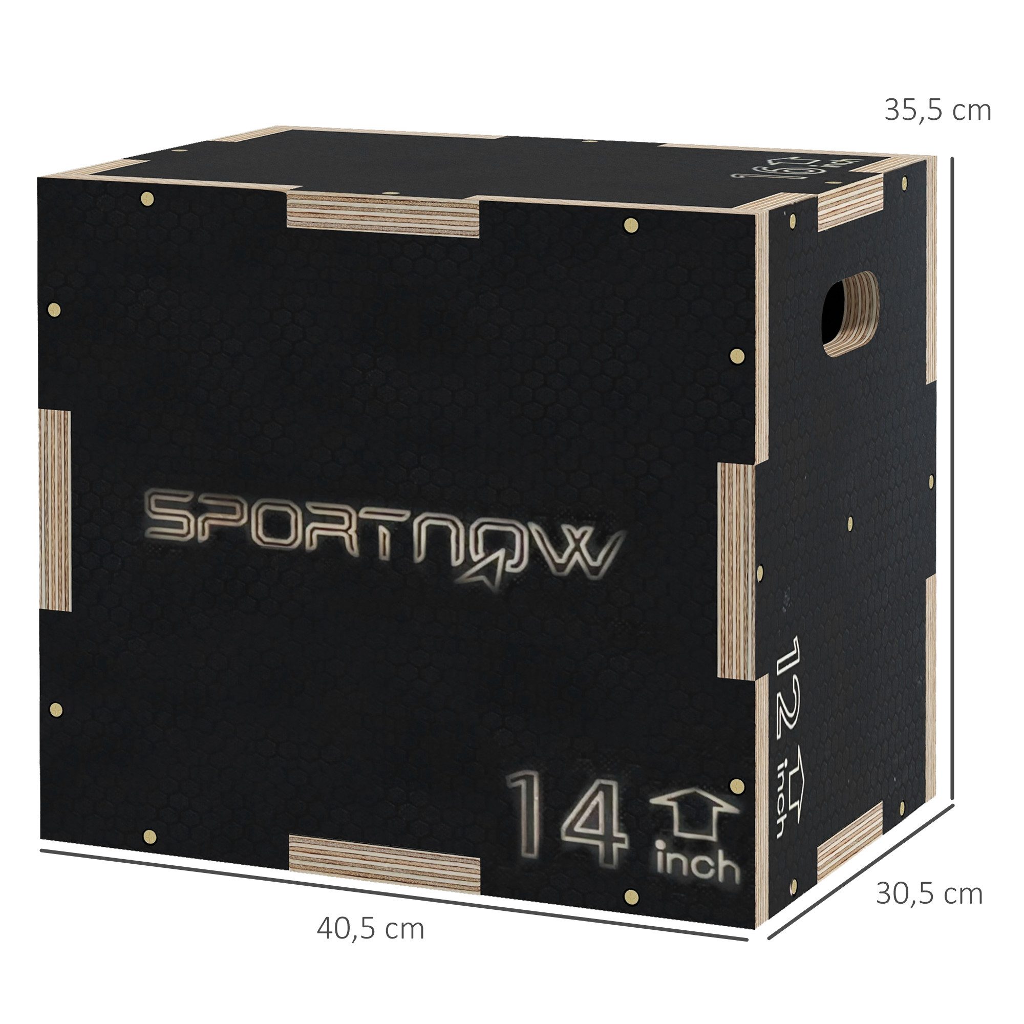 SPORTNOW Plyo-Box mit Griff (Sprungbox, 1-St., Sprungtrainer), 40,5 x 35,5 x 30,5 cm, Schwarz