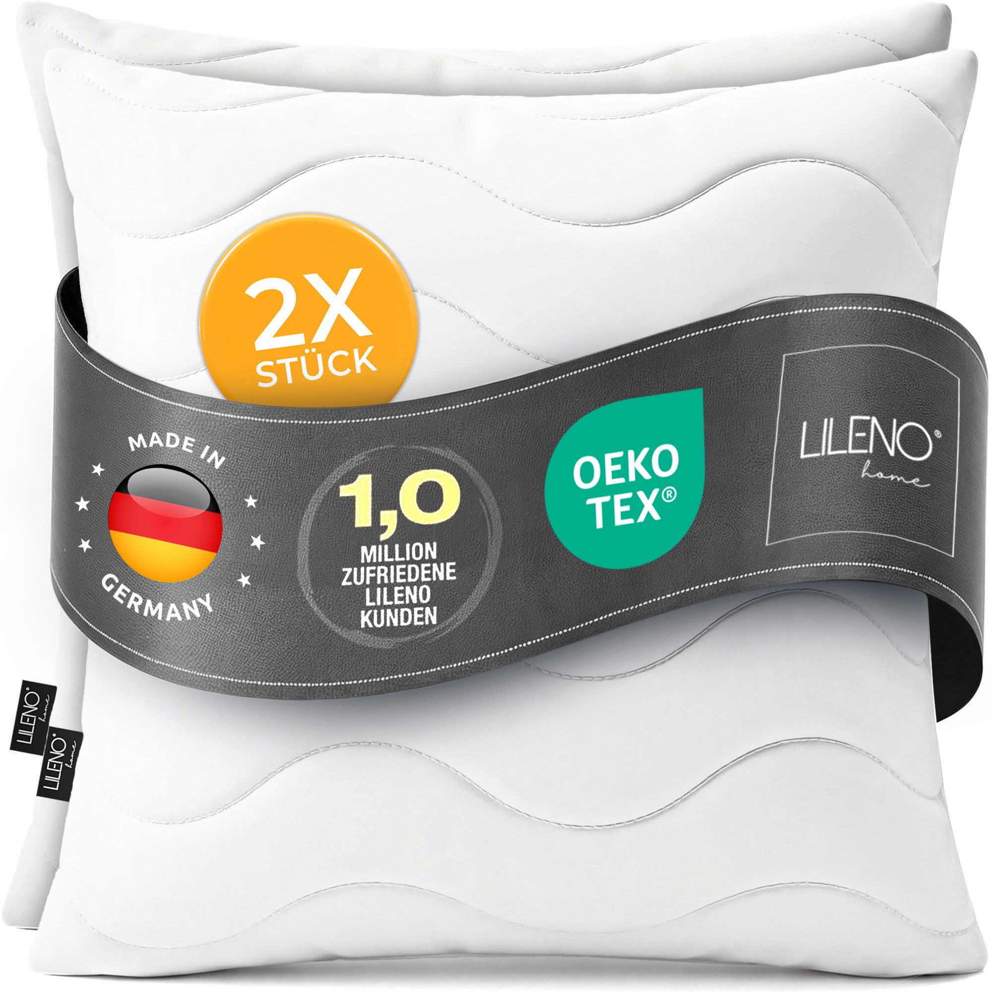 LILENO HOME Kopfkissen LILENO HOME Allergiker Kopfkissen Oeko-Tex & - Made in Germany, Füllung: 100% Polyester, Seitenschläfer, Bauchschläfer, Rückenschläfer, Spar-Set, 2er Set, Dekokissen 45x45 cm, allergikergeeignet, Bettkissen oder Kopfkissen