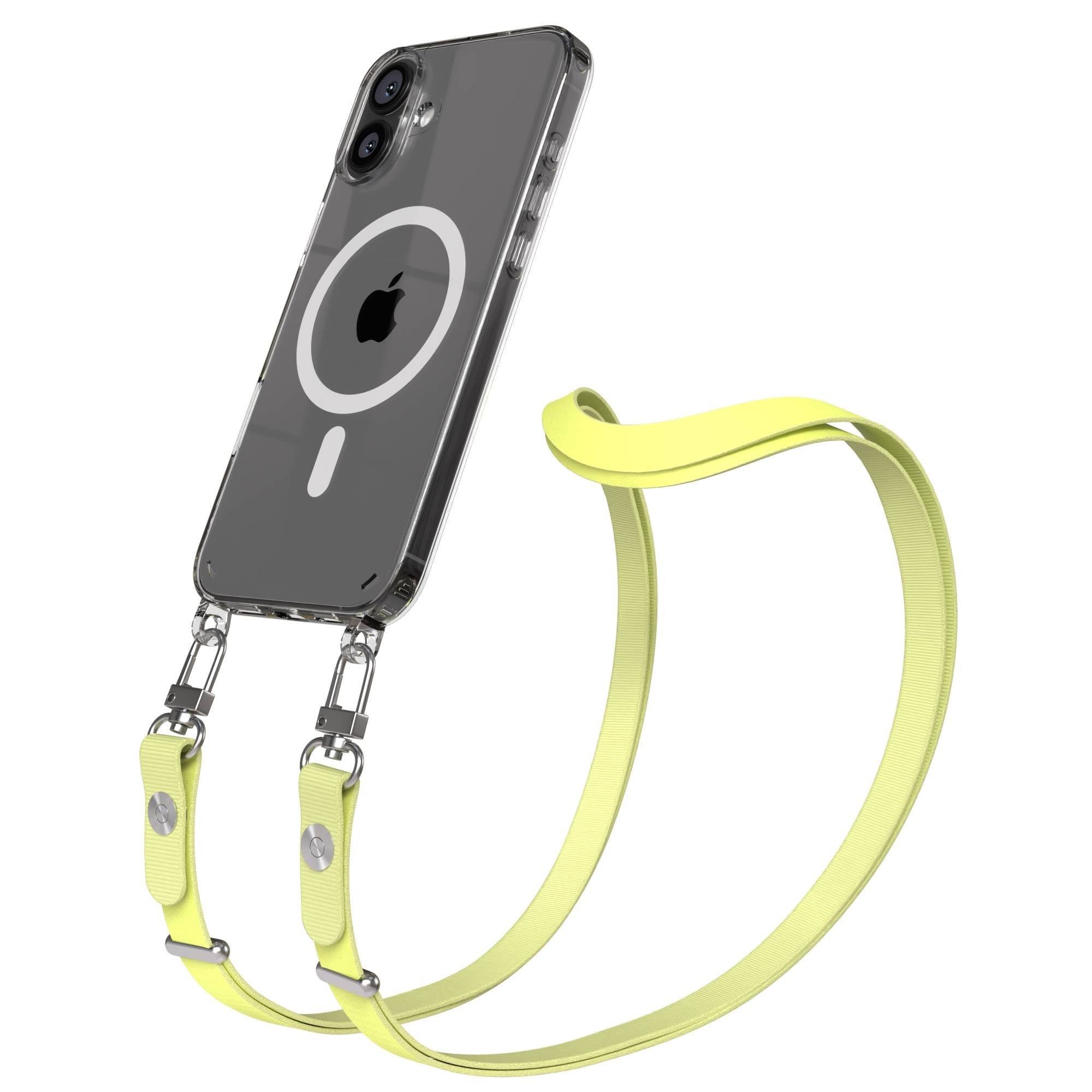 EAZY CASE Handykette für Apple iPhone 16 Plus Handyhülle mit Handyband magnetisch, MagSafe Schutzhülle in Gelb mit flexibler Kette bis 1,90 m