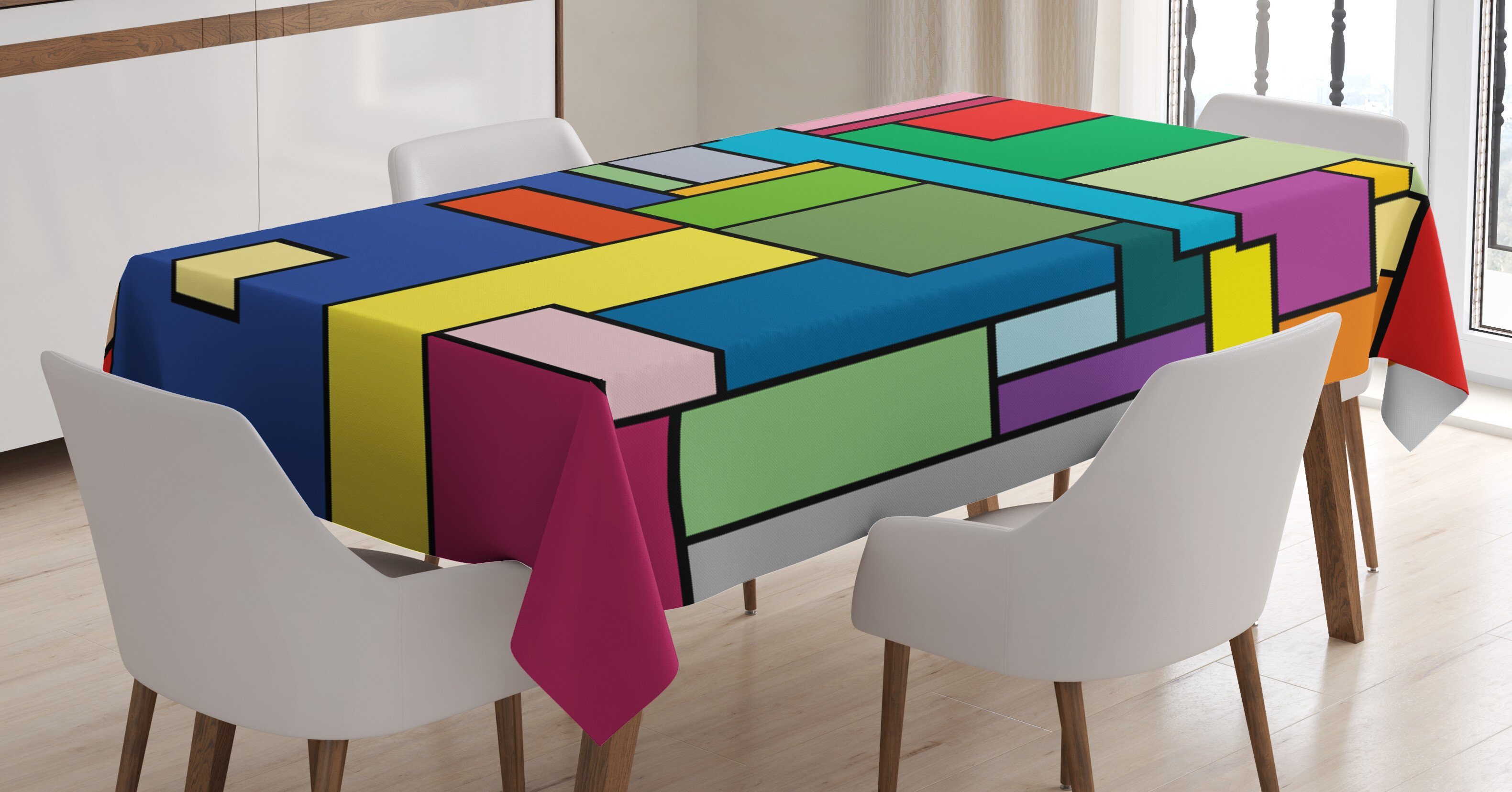 Abakuhaus Tischdecke Farbfest Waschbar Für den Außen Bereich geeignet Klare Farben, Kunst Vivid Mondrian Squares