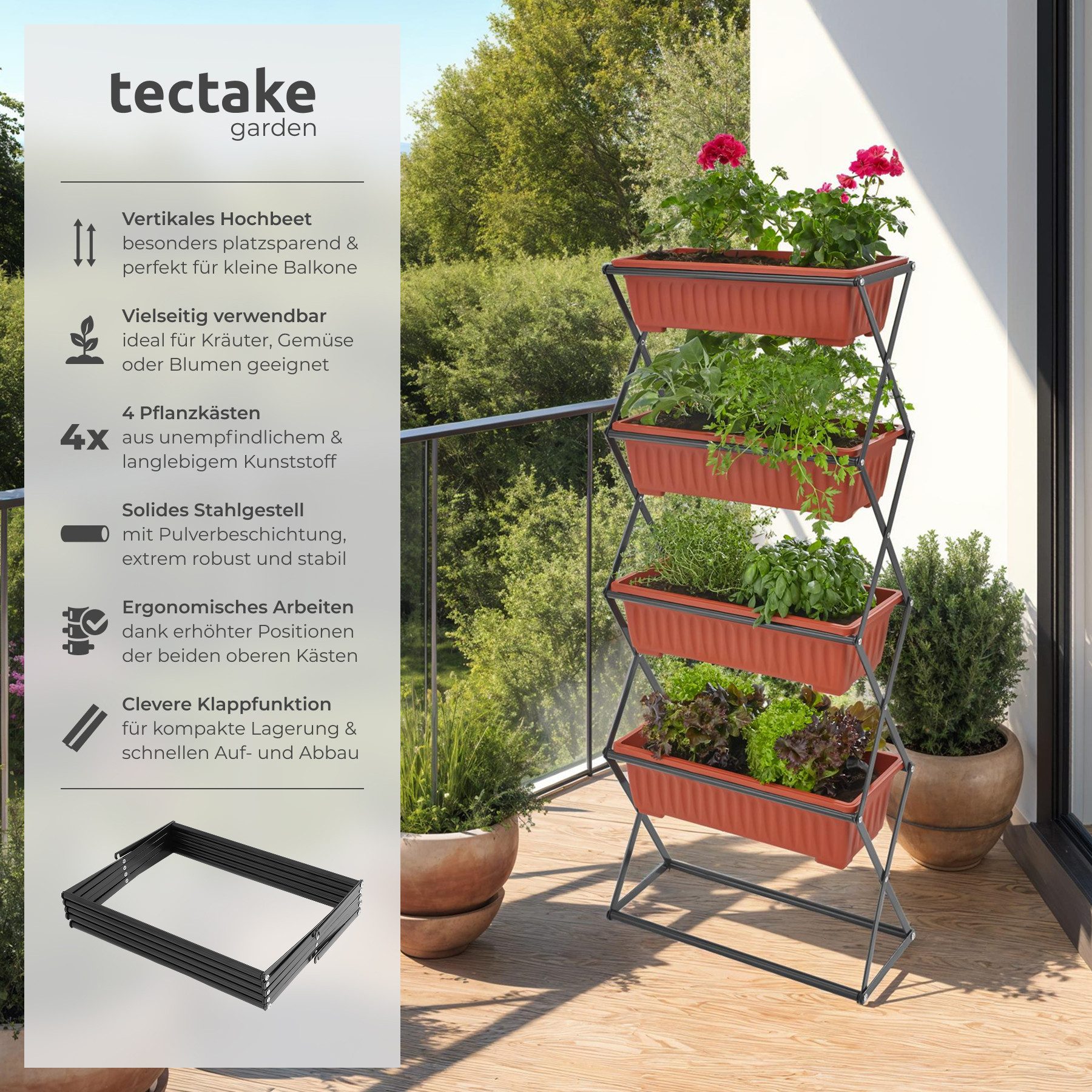 tectake Hochbeet Vertikalbeet, mit 4 Pflanzkästen