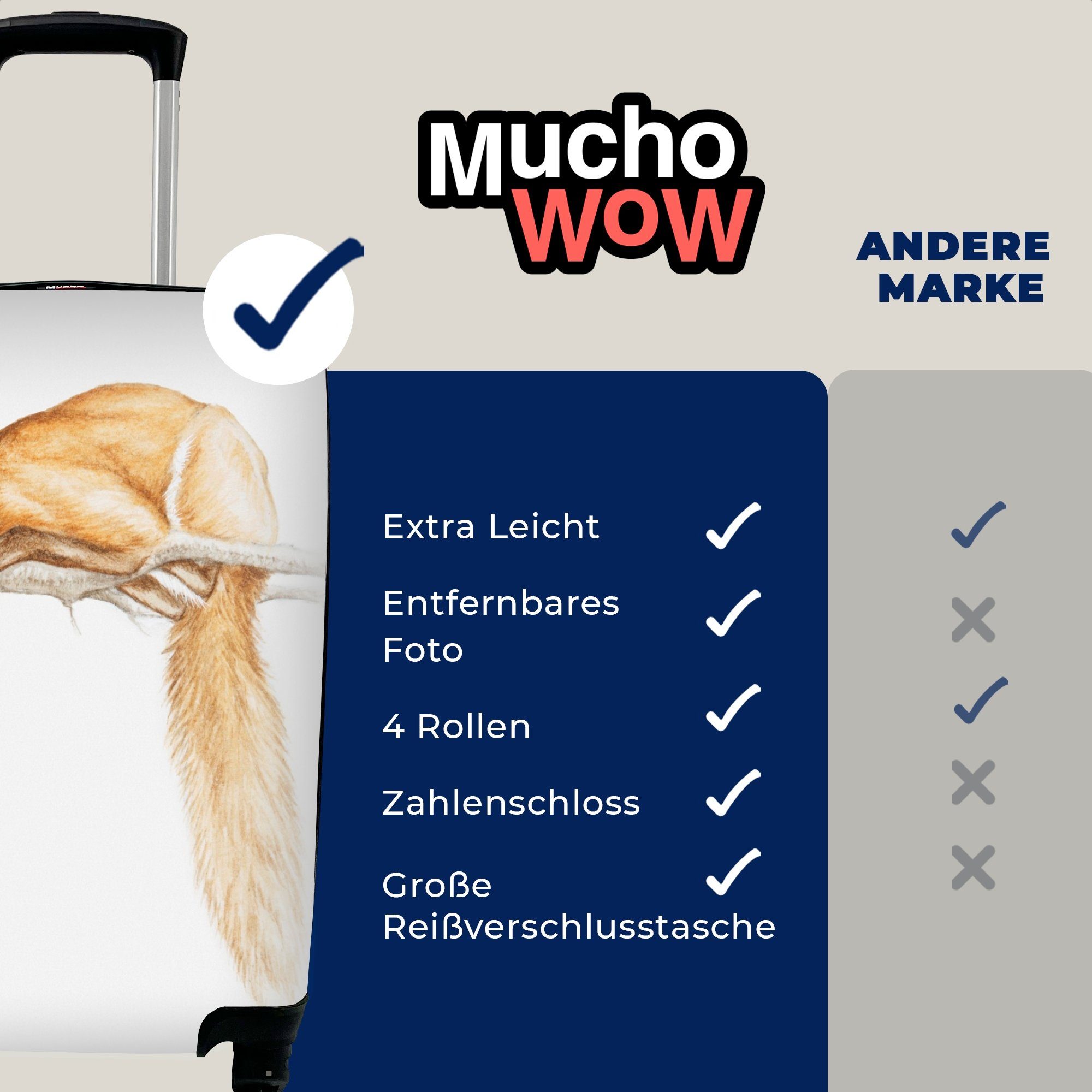 Reisetasche 4 Handgepäck - MuchoWow Zweig für Fuchs Reisekoffer Aquarell, Handgepäckkoffer Trolley, - Rollen, Ferien, rollen, mit