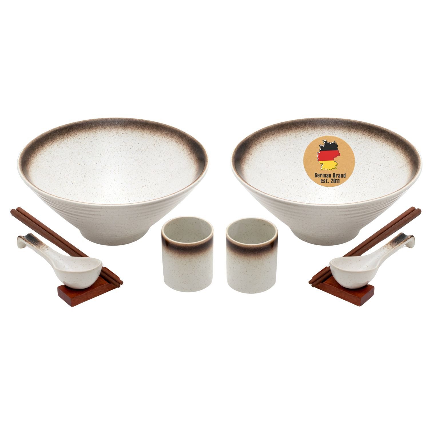Intirilife Suppenschüssel, Keramik, (Set, 10-tlg), Ramen Schüssel Set für 2 Personen aus Keramik 1.1 Liter für Nudelsuppe