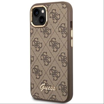 Guess Smartphone-Hülle Guess 4G Vintage Gold Logo Hülle Case für Apple iPhone 14 Braun