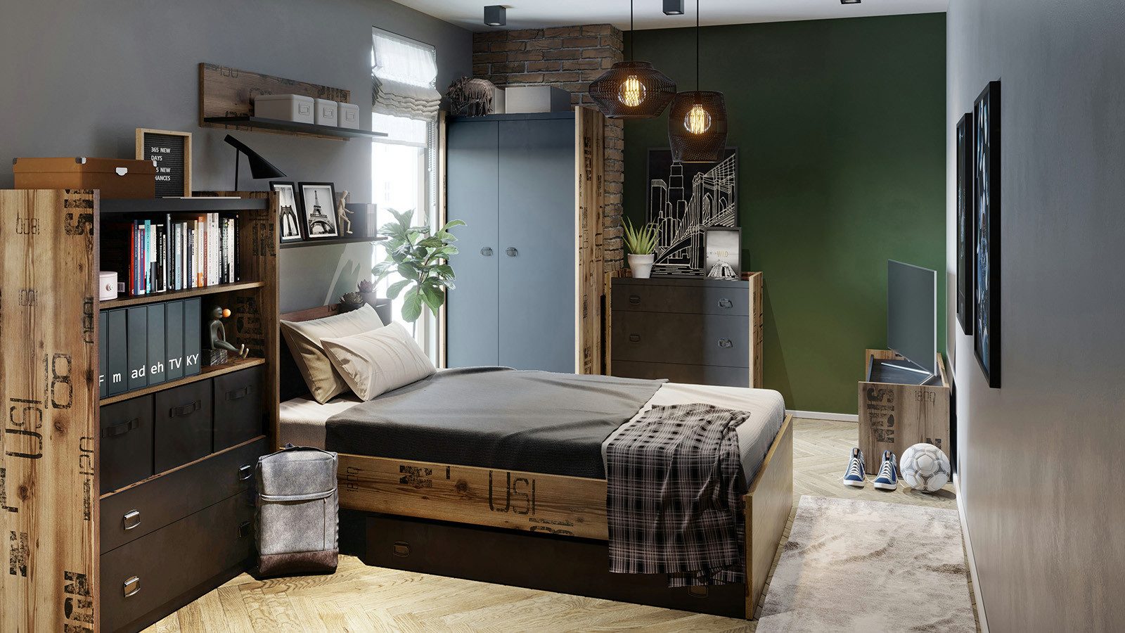 HAUSELEMENT Eckkleiderschrank FARGO FG-17 2 Türen Kleiderschrank Drehtürenschrank Schrank Loft – Bild 5 von 5