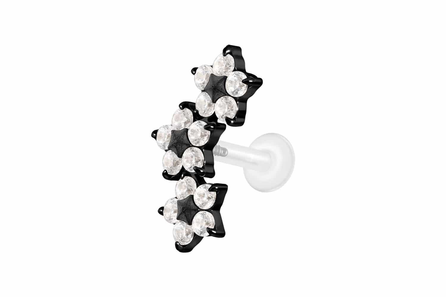 Piercing-Set PTFE Labret mit Innengewinde + Titan-Aufsatz 3 KRISTALLBLUMEN