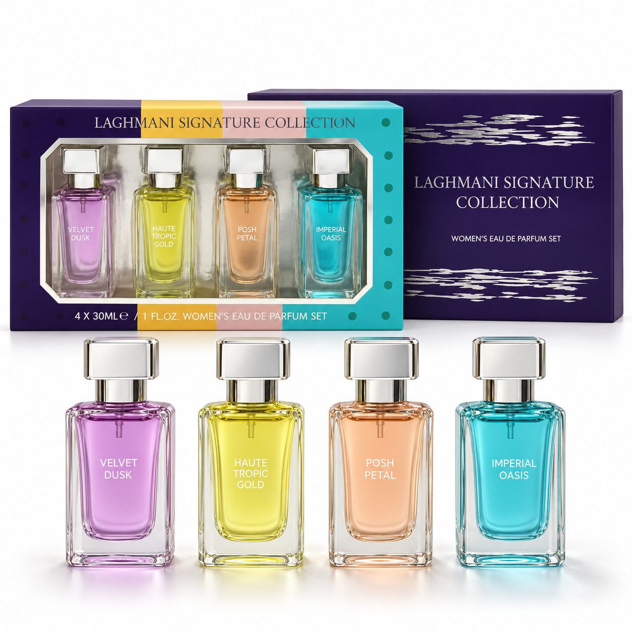 Fine Perfumery London Eau de Parfum Laghmani Signature Collection Damendüfte Geschenkset 4×30 ml, 4-tlg., Hergestellt in UK, Luxuriöses Damenduft Geschenkset – Bild 5 von 5