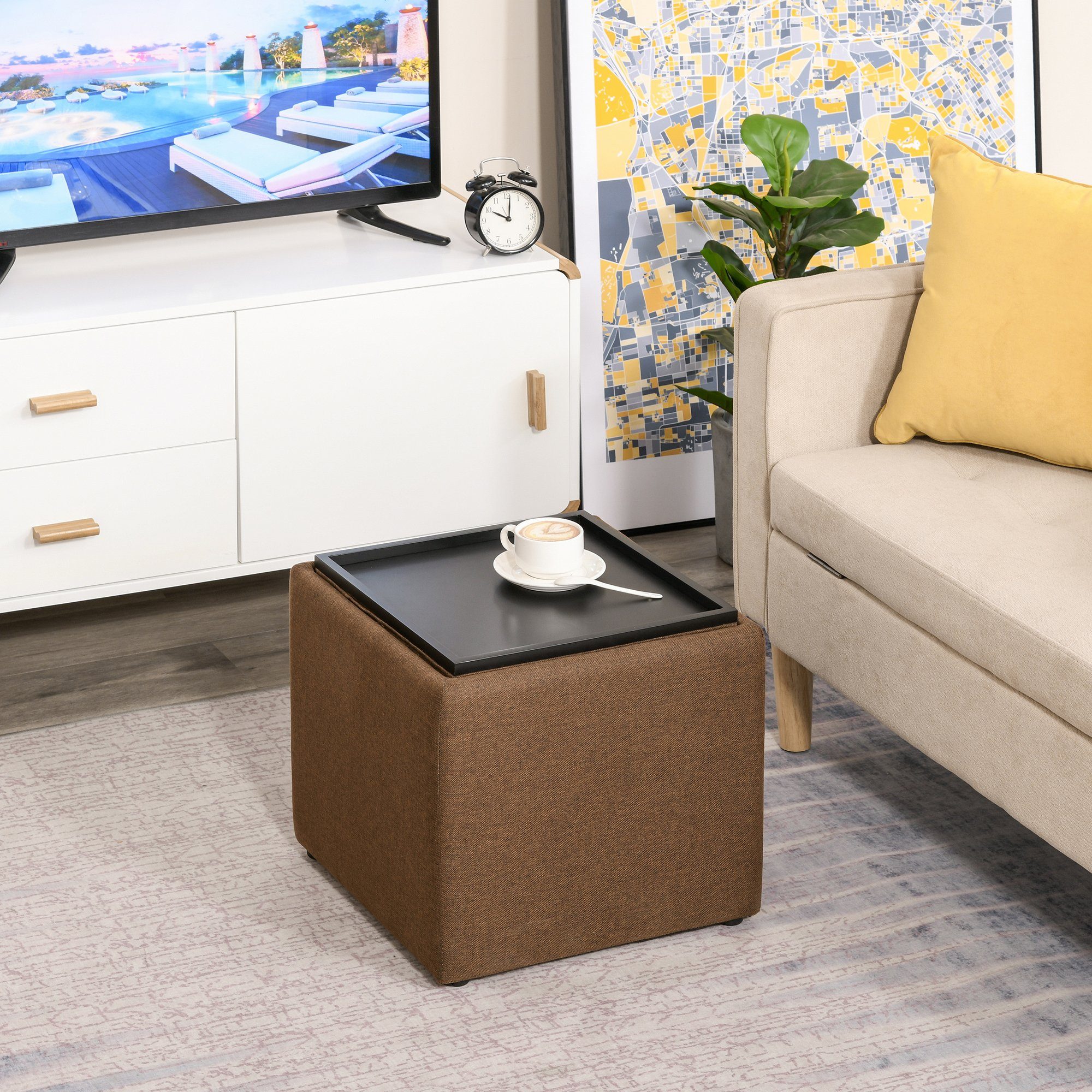 HOMCOM Polsterhocker Sitzhocker mit Stauraum