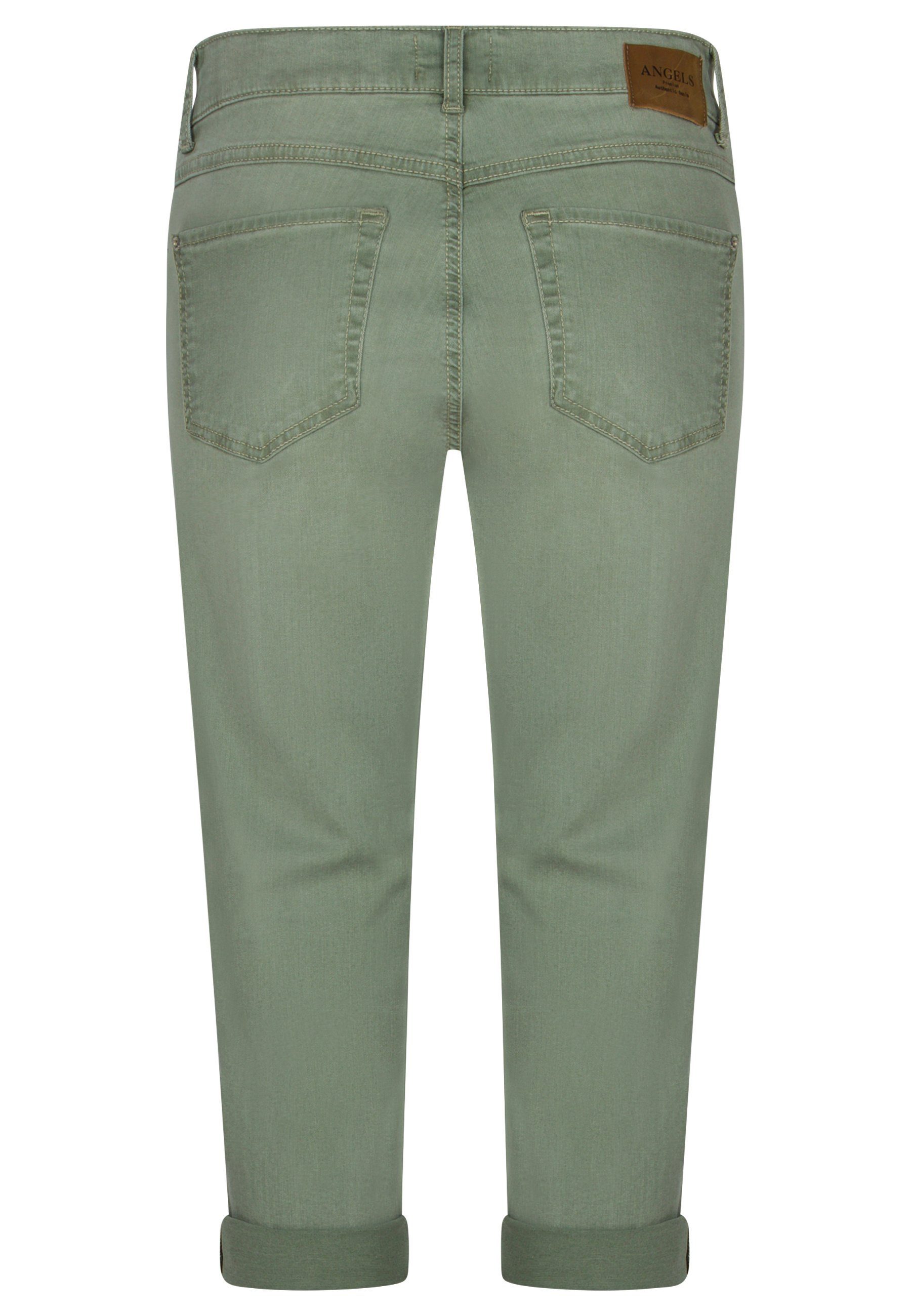 Jeans grün mit TU Beinumschlag Straight-Jeans Label-Applikationen mit Cici ANGELS
