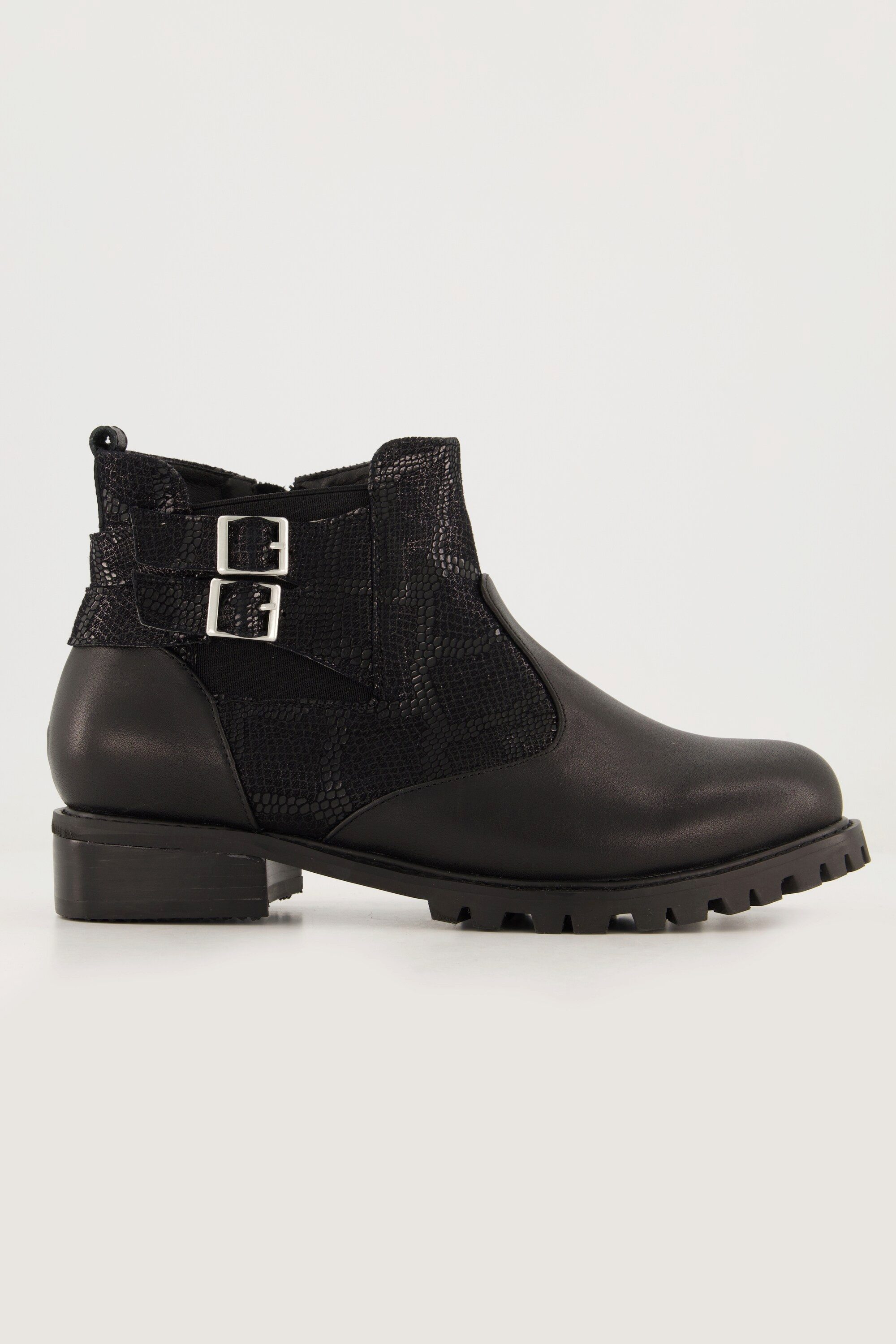 Ulla Popken Leder-Stiefeletten Doppelschnalle Elastikeinsatz Stiefelette