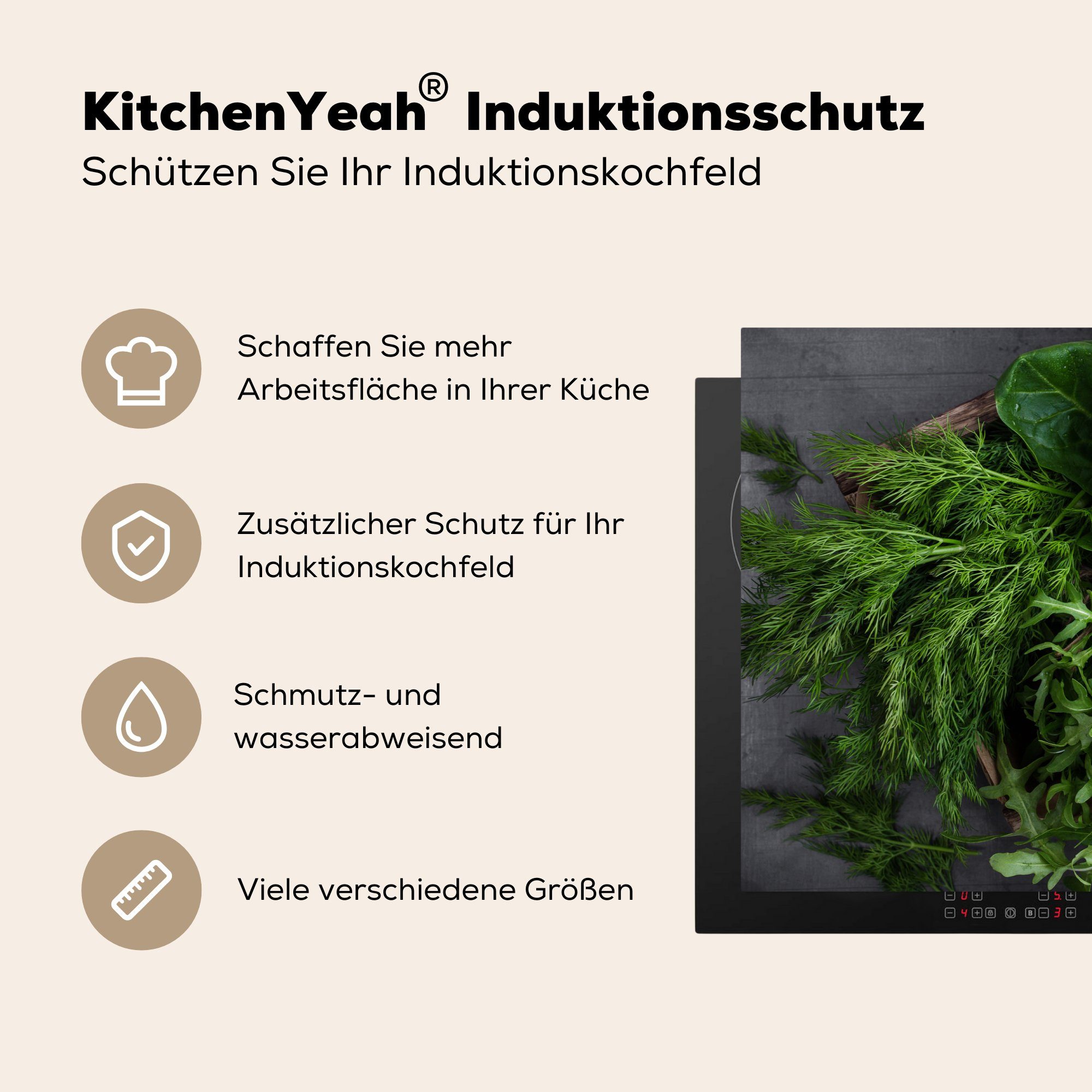 MuchoWow Herdblende-/Abdeckplatte für Dunkelgrüne Ceranfeldabdeckung Induktionskochfeld küche, Rakete die Schutz 81x52 Vinyl, (1 auf einer cm, tlg), grauen Küchenzeile