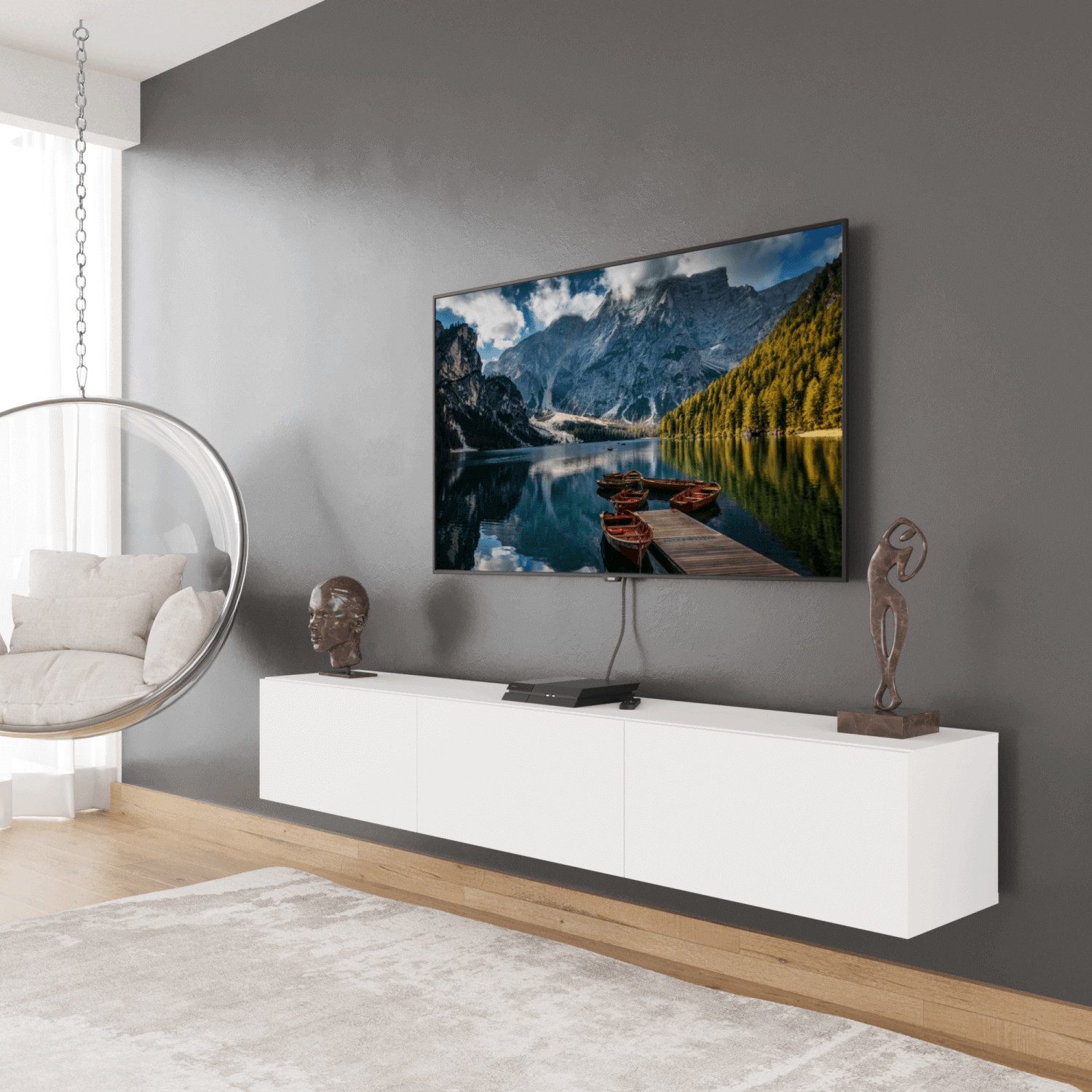 BDR Smart Home Art Lowboard Colima TV Fernsehtisch 180 cm 3 Türen Modernes Design Wandhängend