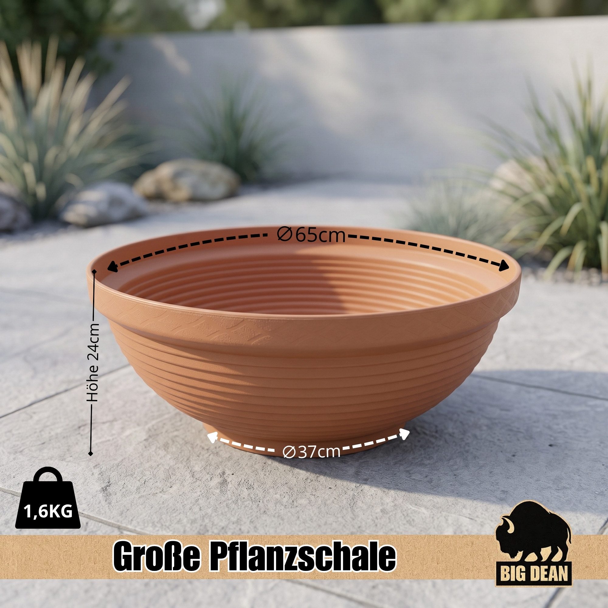 BigDean Pflanzschale Pflanzschale groß ø65cm Anthrazit XXL Schale rund für Miniteich, Wetterfest, UV-Beständig, Rillenmuster