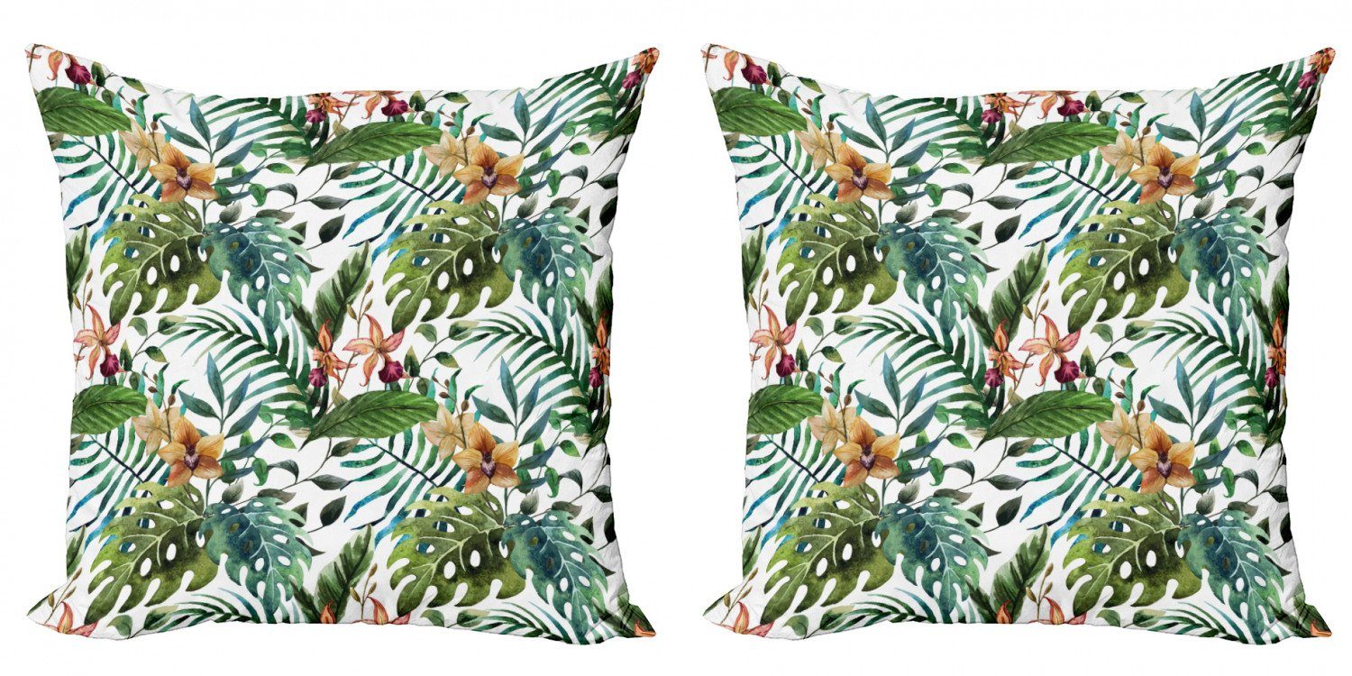 Kissenbezüge Modern Accent Doppelseitiger Digitaldruck, Abakuhaus (2 Stück), Blatt Palme Blumen Hibiscus