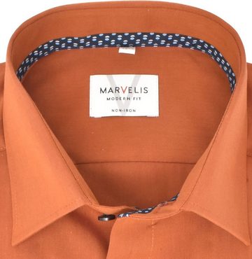 MARVELIS Businesshemd Businesshemd - Modern Fit - Langarm - Einfarbig - Rostbraun