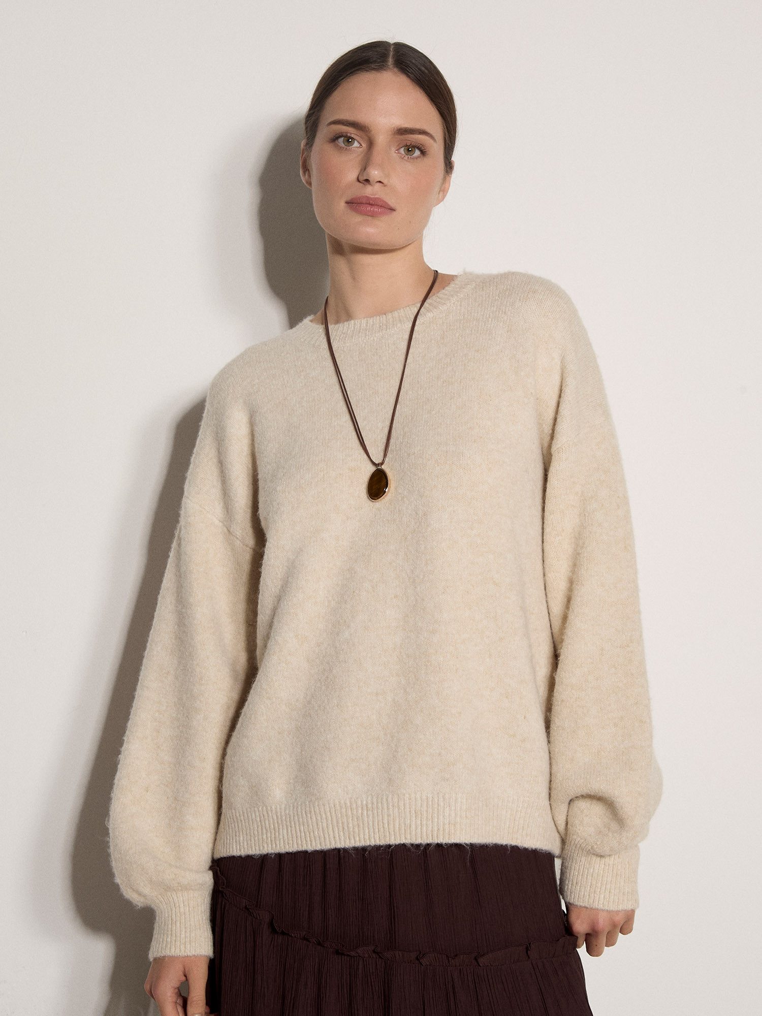 Apricot Rundhalspullover Weicher Pullover mit Schleife am Rücken in Oversize