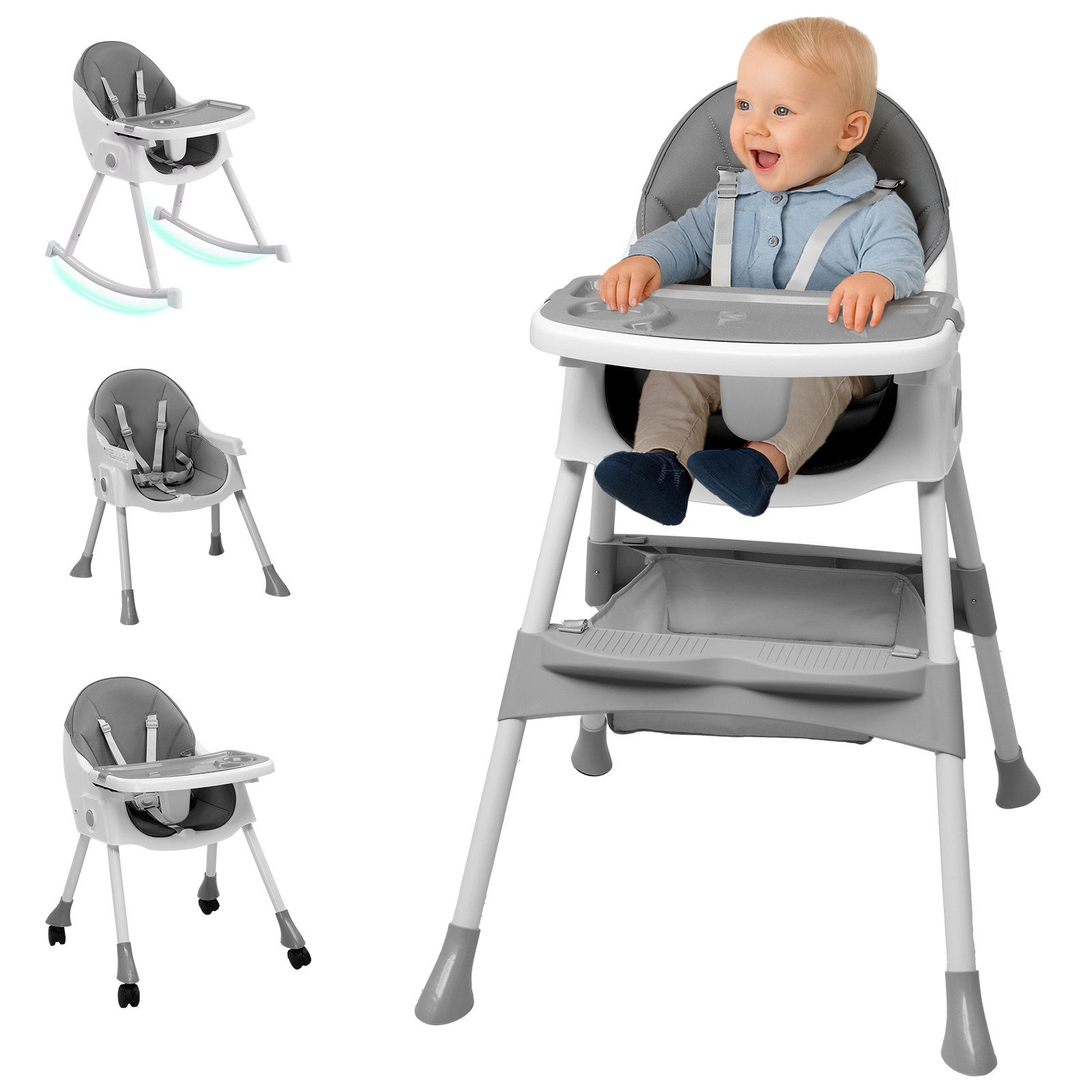 LALAHO Kinderstuhl 3-in-1Kinderklappstuhl- Kinderhochstuhl - Klappbarer Esszimmerstuhl, Kinderwagen - Mitwachsstuhl und Babystuhl für Neugeborene