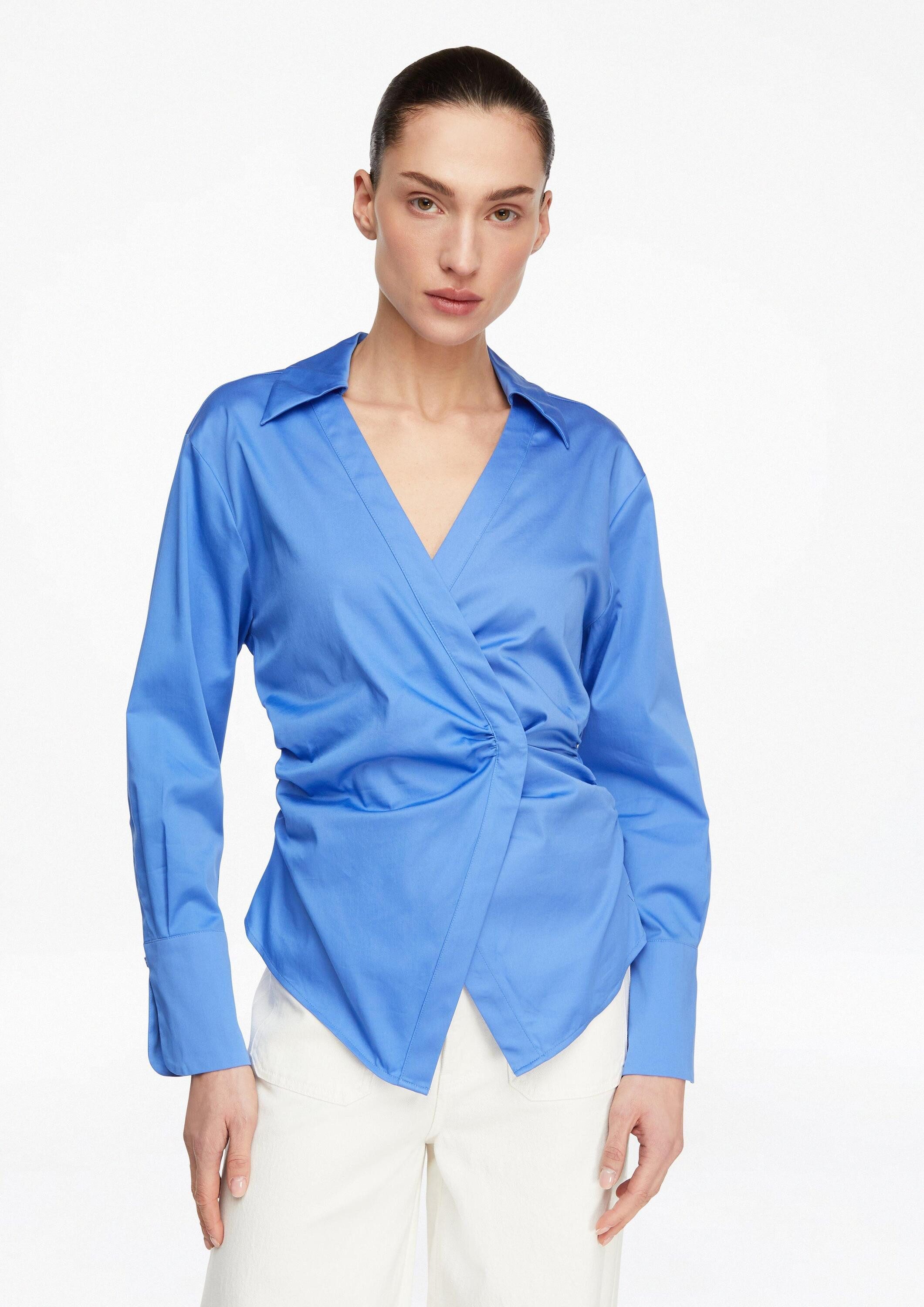 comma Langarmbluse Bluse Bluse aus Baumwollsatin in Wickeloptik