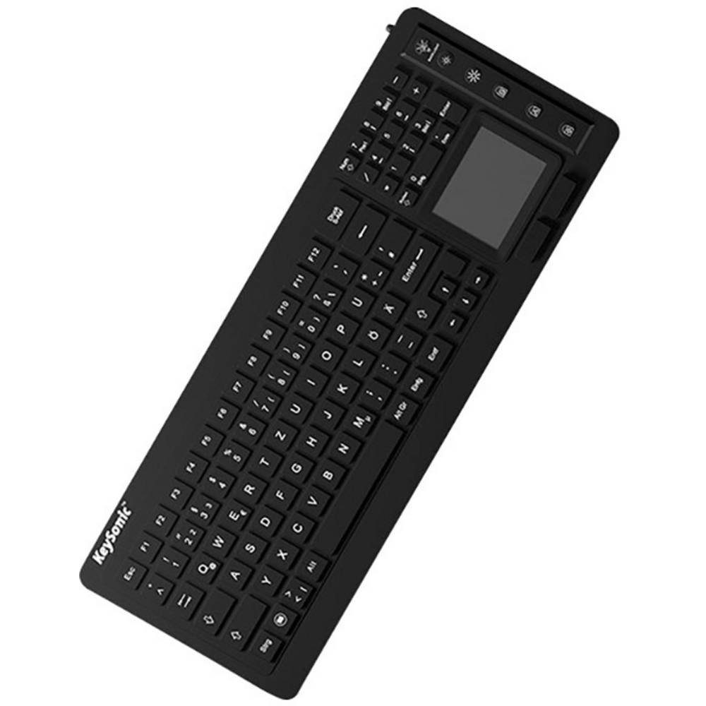KEYSONIC KSK-6231 INEL - Wasserdichte Silikontastatur mit Tastatur (Silikonmembran, Wasserfest (IPX7), Beleuchtet, Integriertes Touchpad)