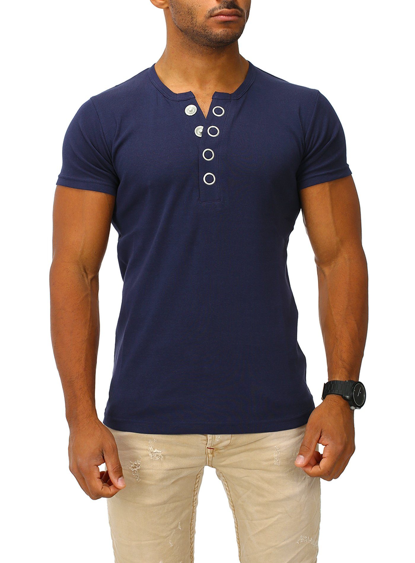 Joe Franks T-Shirt Big Button in stylischem Slim Fit navy