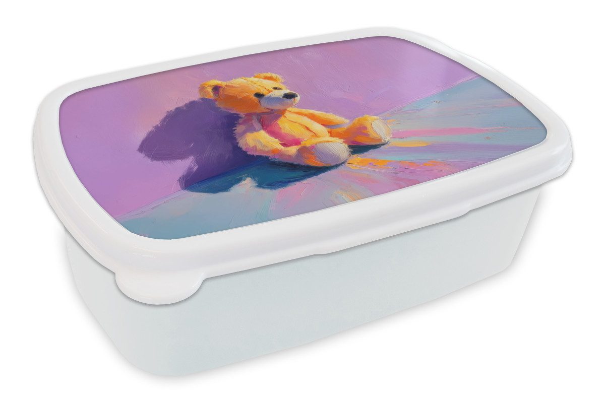 MuchoWow Lunchbox Teddybär - Schatten - Pinselstriche - Lila, Kunststoff, (2-tlg), Brotdose Schule oder Arbeit, Brotbox für Kinder und Erwachsene