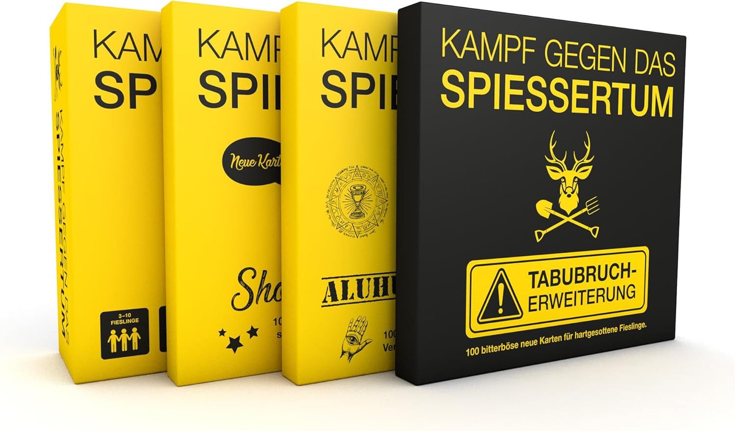 Kampfhummel Spiele Spiel Kampf gegen das Spießertum 4er Bundle für Menschen mit schwarzem Humor, KGS, Shot, Alu, Tabu, Hauptspiel + 3 Erweiterungen (Shot, Alu, Tabu) zum Schnäppchenpreis!