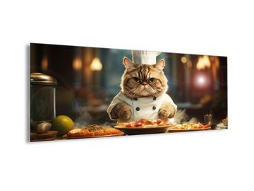 artissimo Glasbild Glasbild 80x30cm Bild aus Glas Küche Küchenbild witzig lustig kochen, Essen und Trinken: lustige Katze