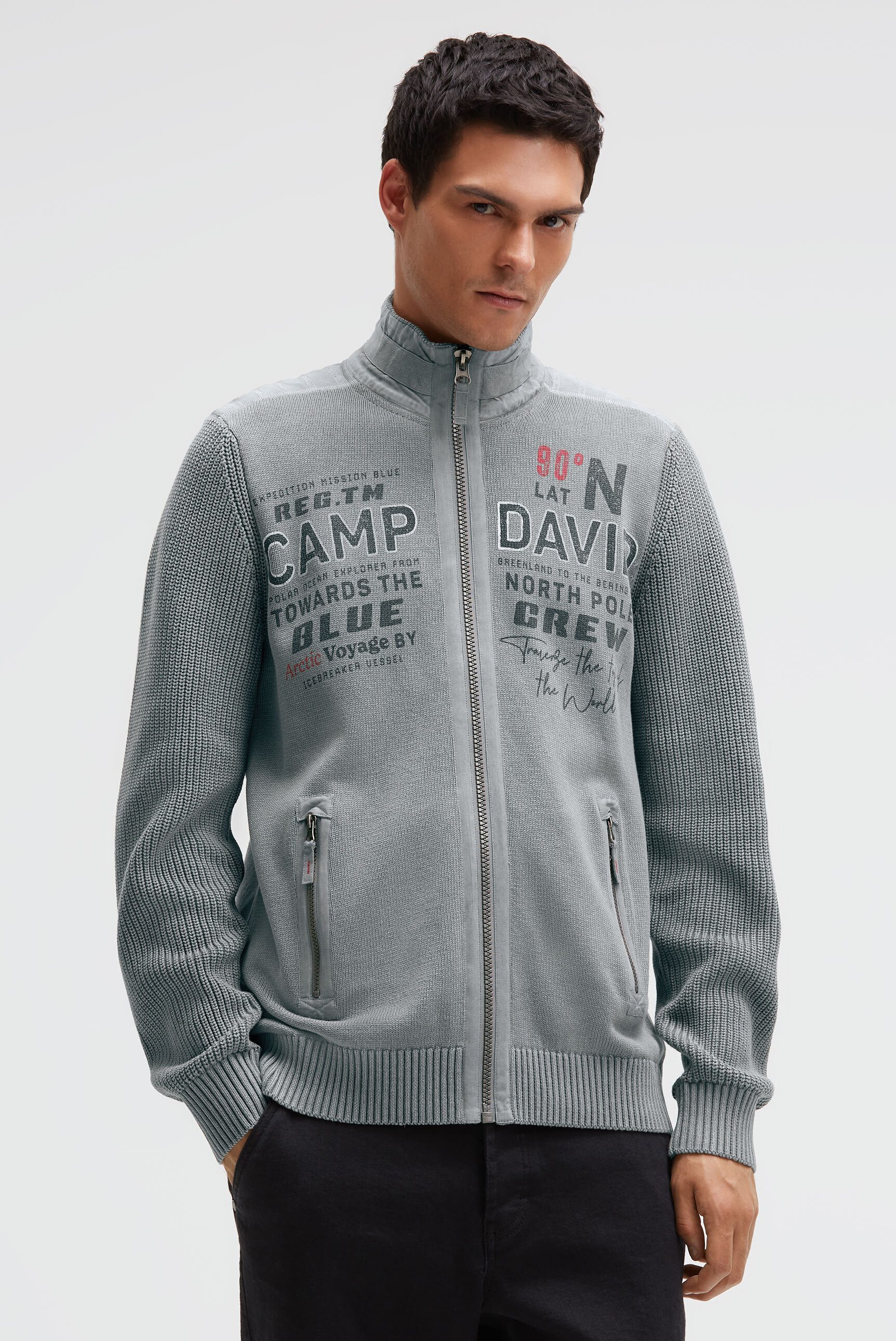 CAMP DAVID Strickjacke mit Reißverschlusstaschen