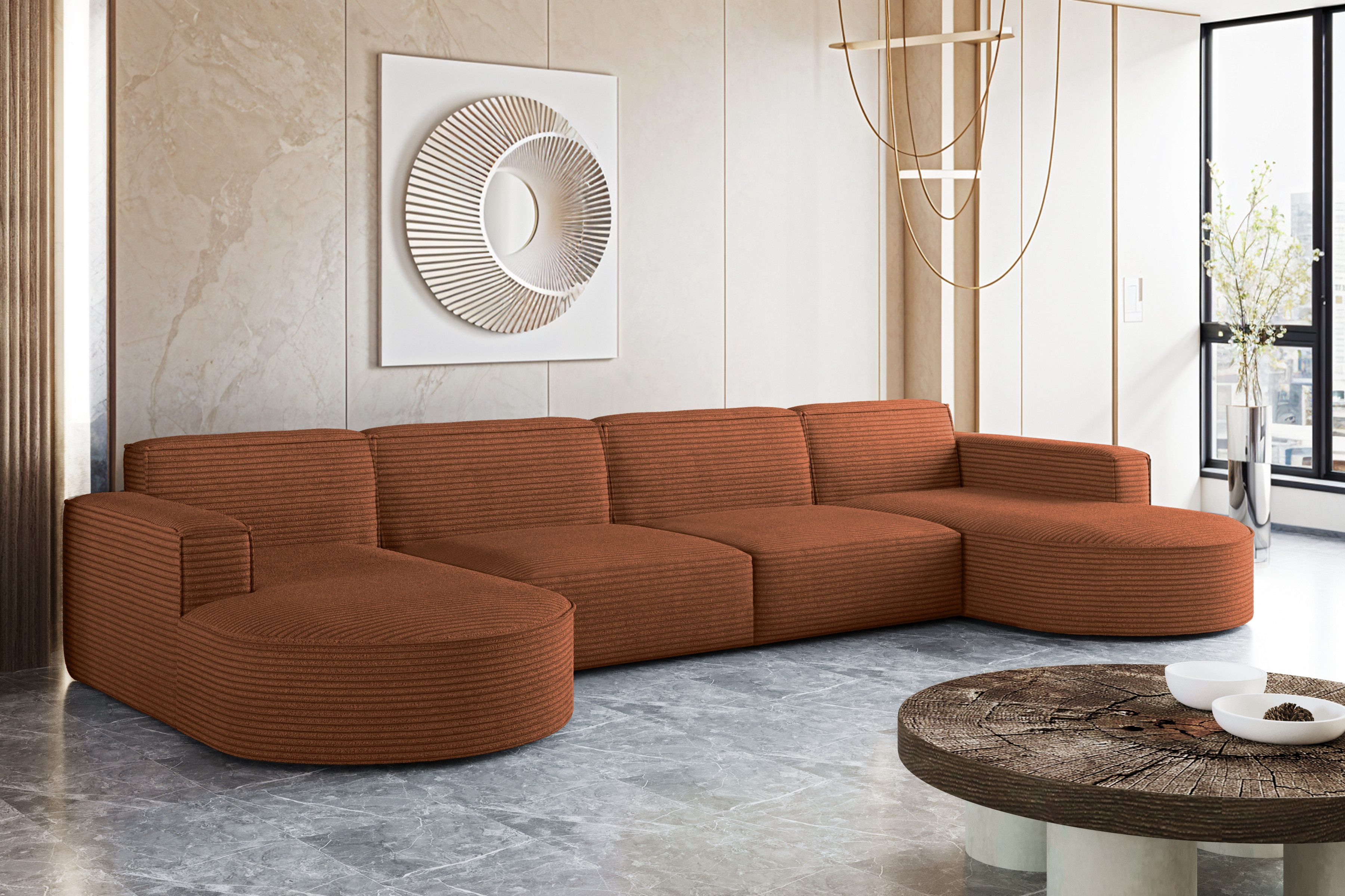 Kaiser Möbel Ecksofa Designer MODENA U XL stoff Dicker cord Poso, Viele Farben, praktisch und komfortabel