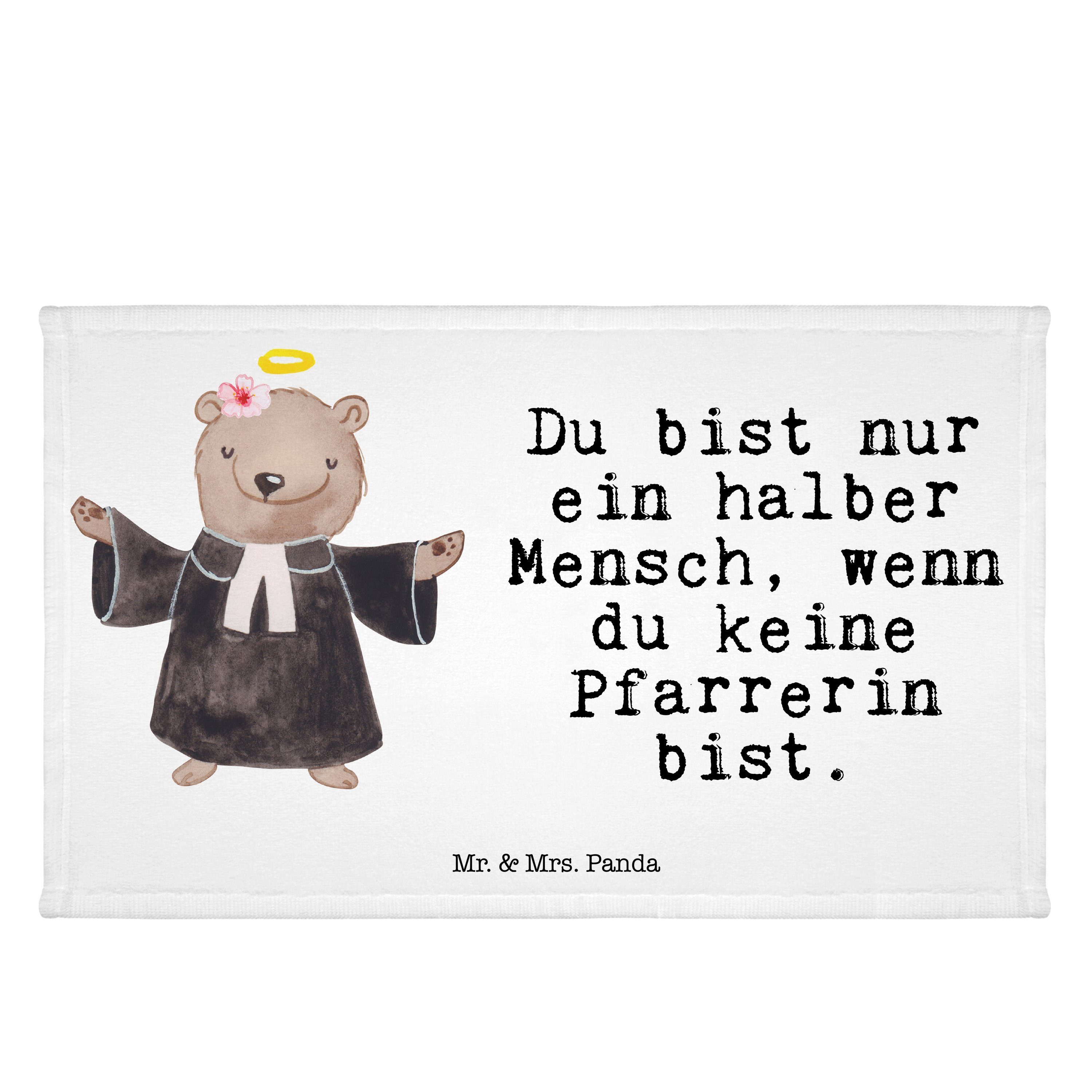 Mr. & Mrs. Panda Handtuch Pfarrerin mit Herz - Weiß - Geschenk, Kollegin, Kirche, Gästetuch, Re, (1-St)